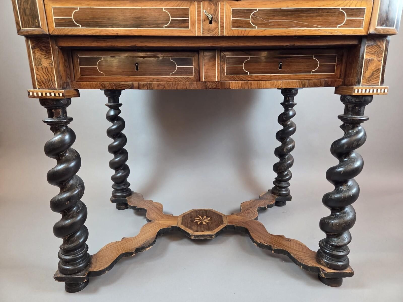Cabinet, Walnut And Mahogany, Bone Ornamentation, Flanders , Late 18th photo vintage
