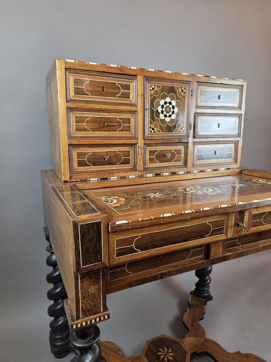 Furniture Cabinet, Walnut And Mahogany, Bone Ornamentation, Flanders , Late 18th photo