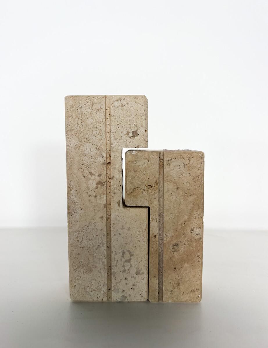 Pair Of Two Travertine Candlesticks By Fratelli Mannelli, 1970s photo vinterior