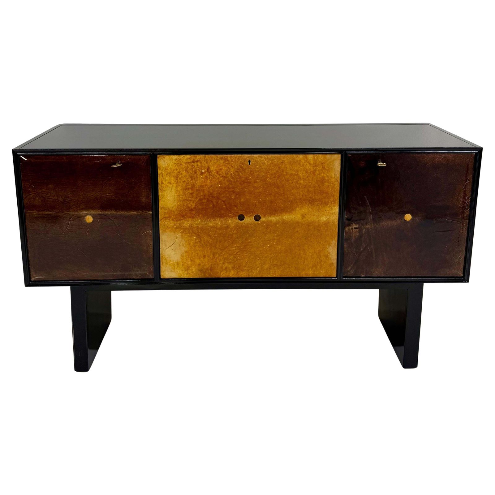 Italian Art Deco Sideboard With Parchment Leather And Ebonized Wood, 1950s