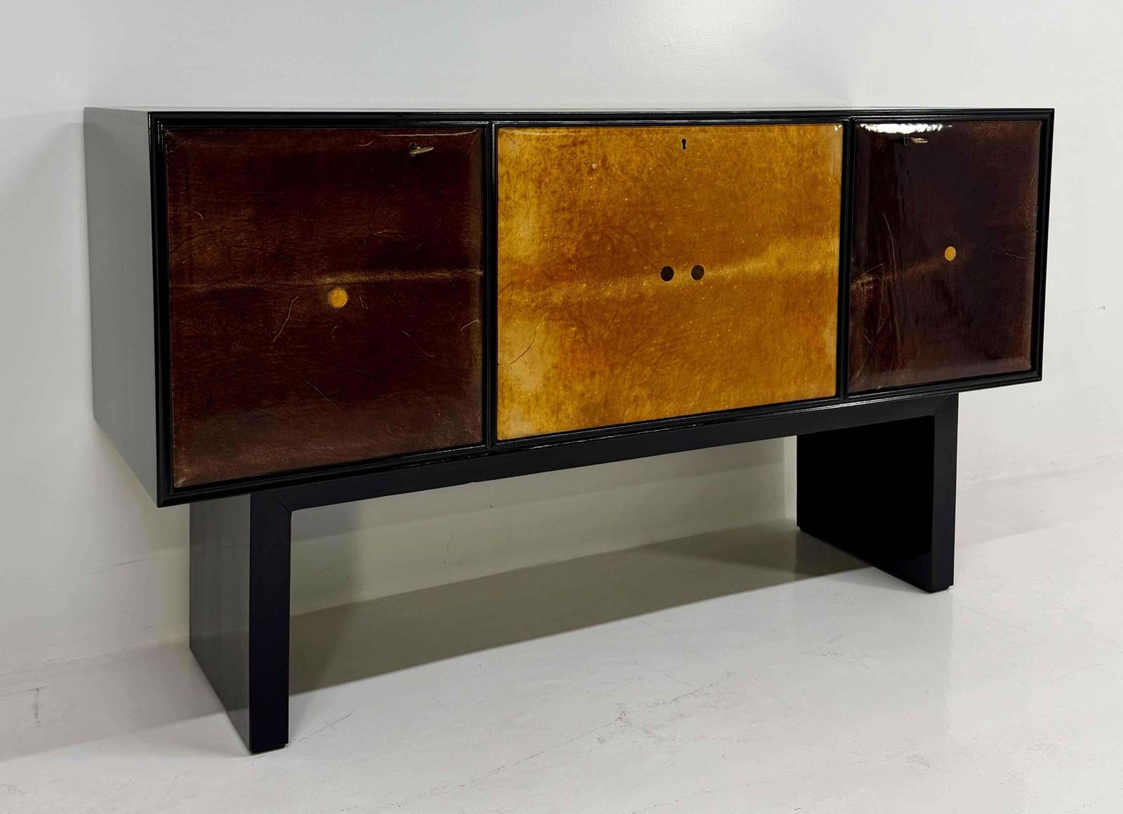 Italian Art Deco Sideboard With Parchment Leather And Ebonized Wood, 1950s photo 6376.0
