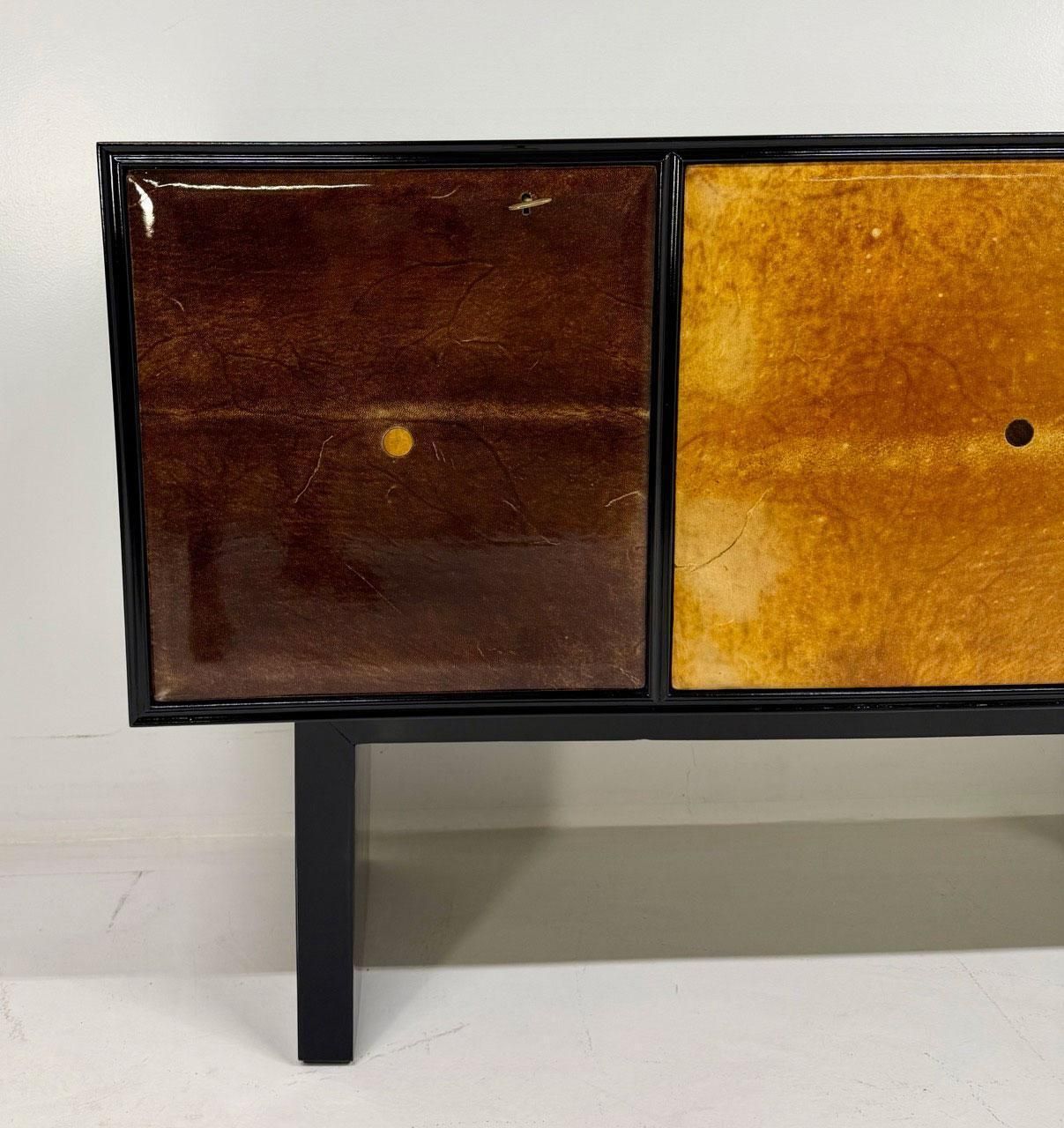 photo for sale Italian Art Deco Sideboard With Parchment Leather And Ebonized Wood, 1950s
