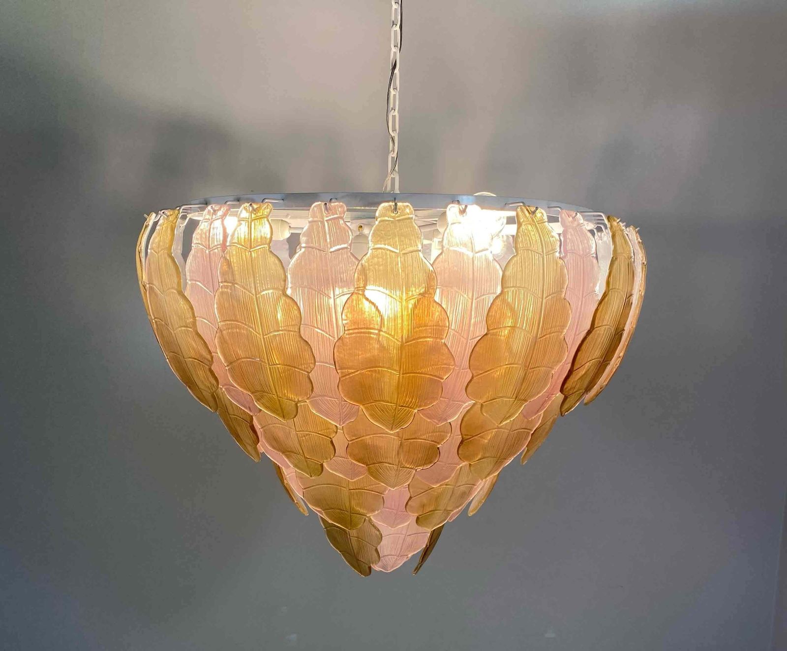 Italian Art Deco Gold And Pink Murano Glass Chandelier photo vintage