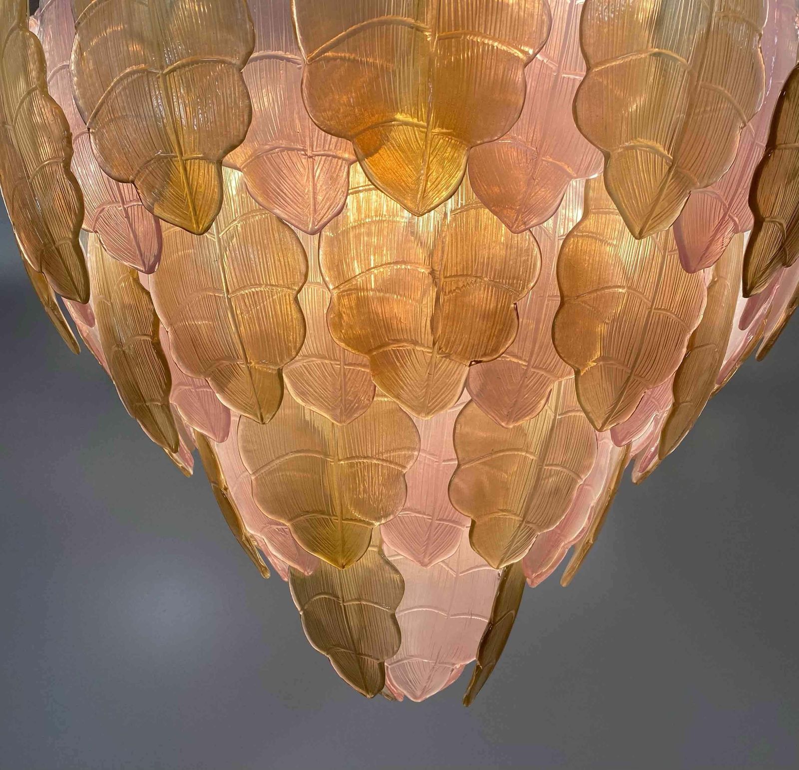 Lighting Italian Art Deco Gold And Pink Murano Glass Chandelier photo