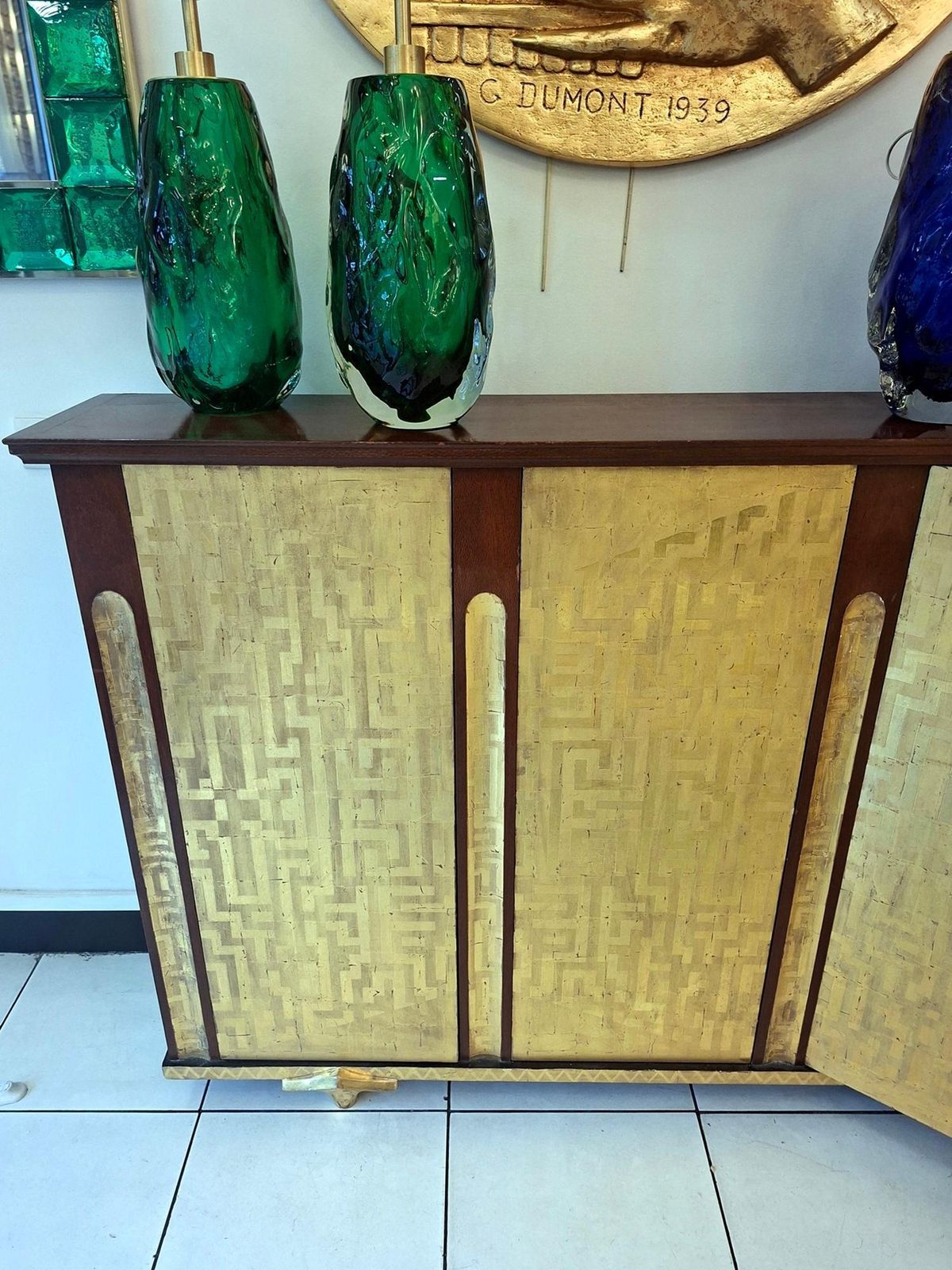 Furniture Console Furniture After Eugene Printz With 4 Doors Gold Leaves Lacquered photo