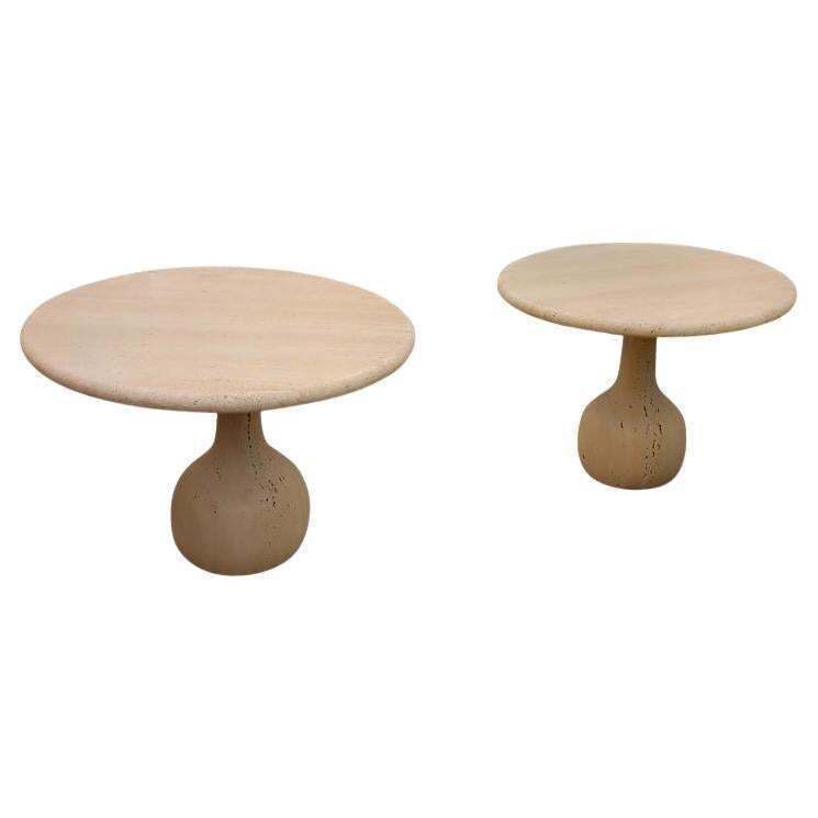 Pair Of Round Travertine Cocktail  Table