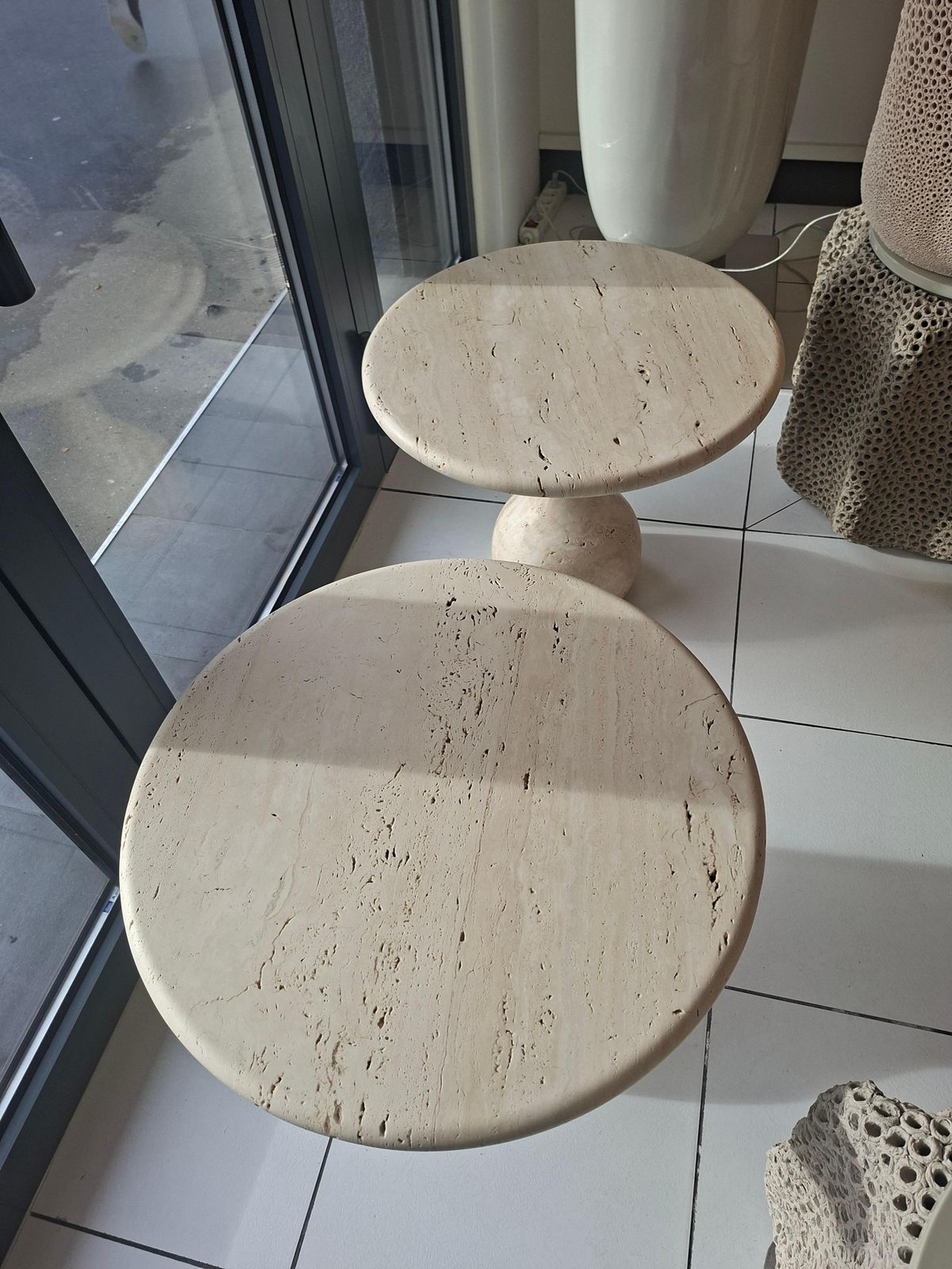 Pair Of Round Travertine Cocktail  Table photo furniture