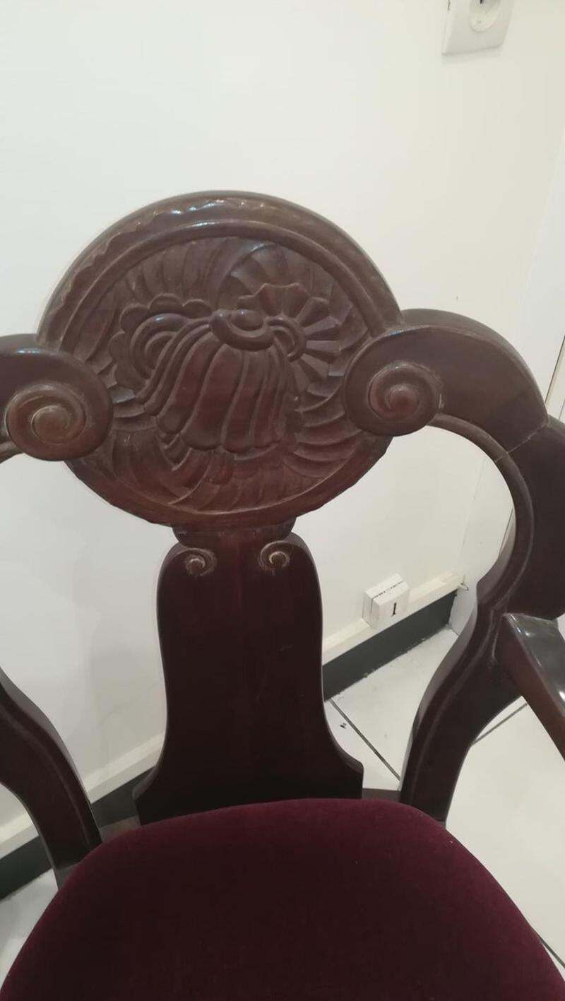 photo for sale Pair Of Walnut Burl And Amaranth Wood Armchairs, Circa 1925