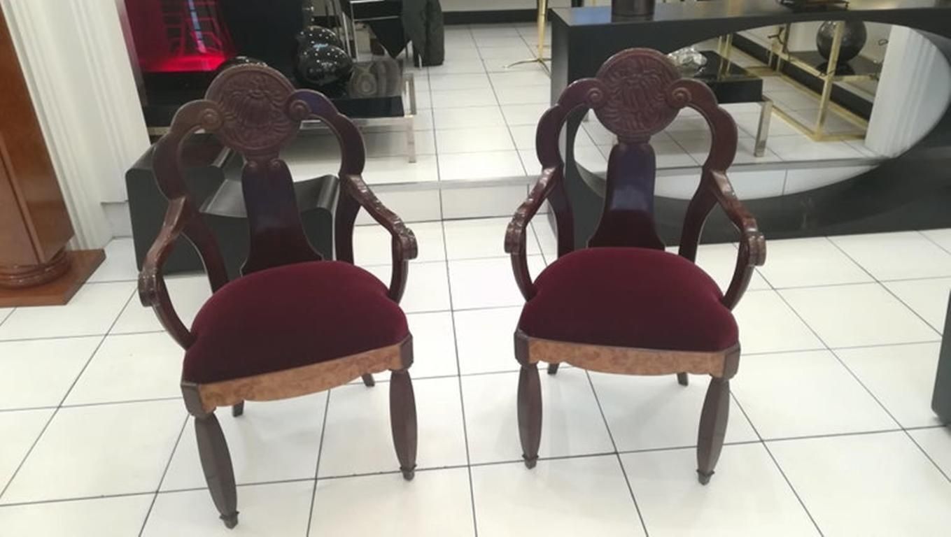 photo vintage Pair Of Walnut Burl And Amaranth Wood Armchairs, Circa 1925