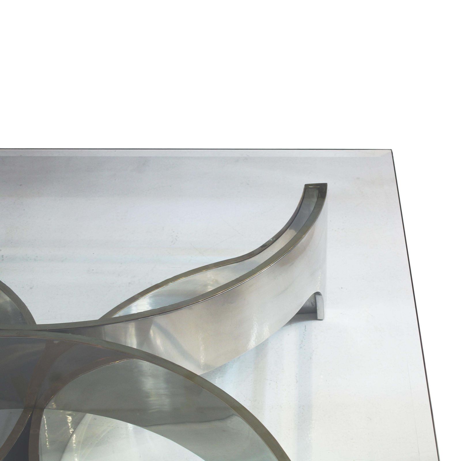 Chrome And Glass Flower Form Center Table Attributed To Frank Stella, USA, 1980 photo for sale