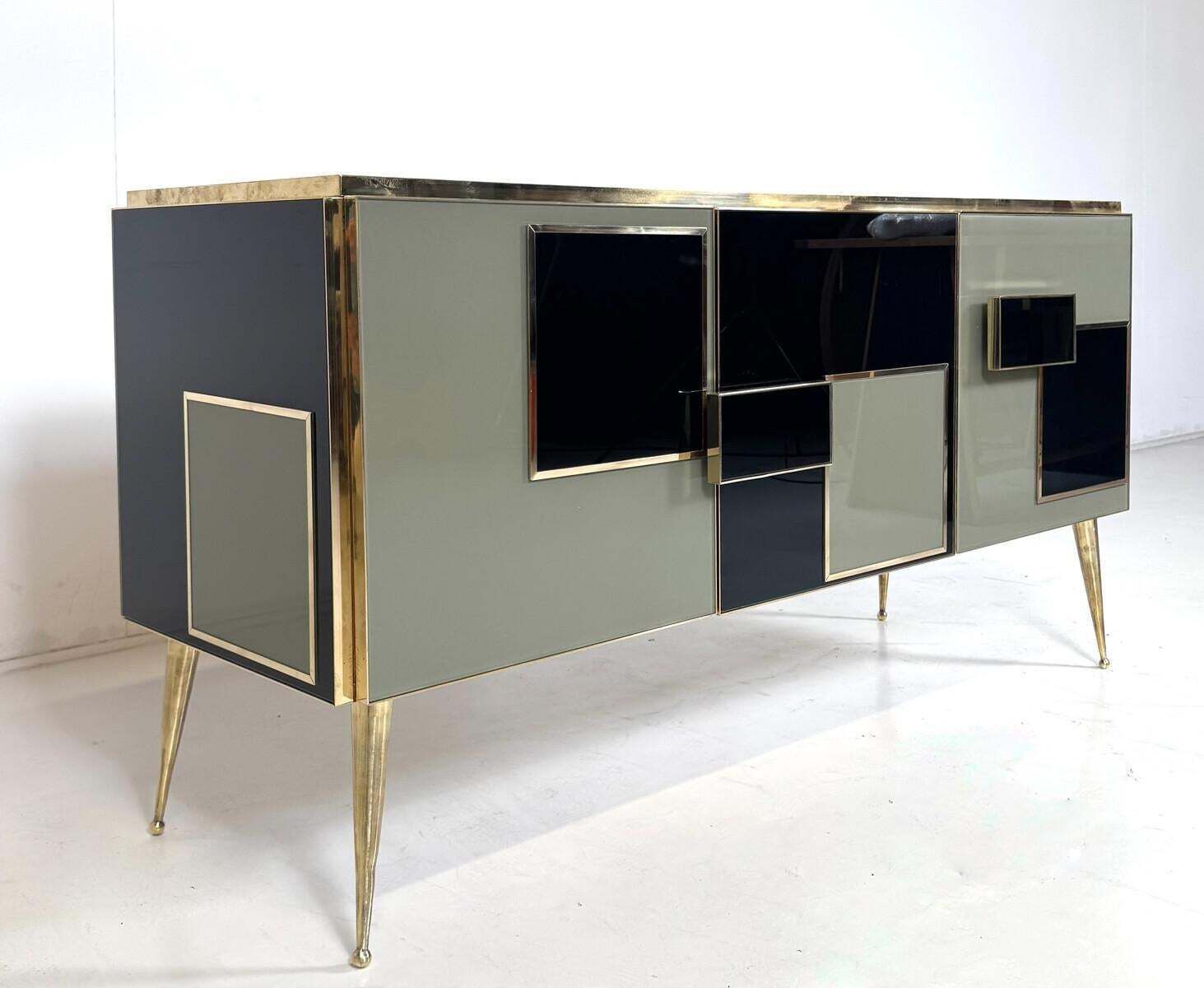 Contemporary Sideboard, Wood Glass And Brass, Italy photo 5091.0