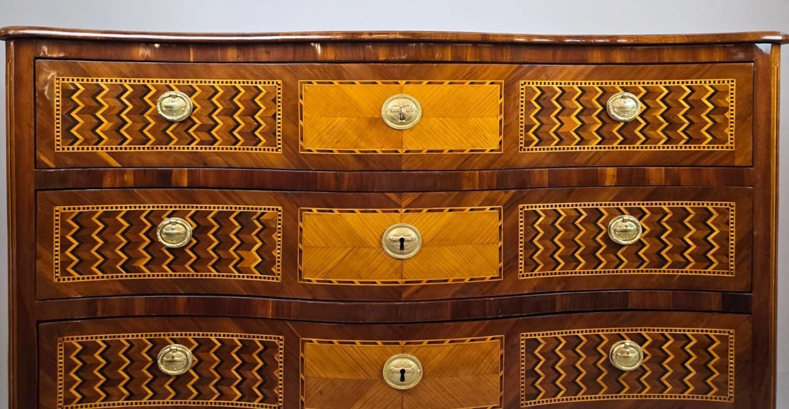 Inlaid Chest Of Drawers With Double Secret Compartments, 18th Century photo for sale