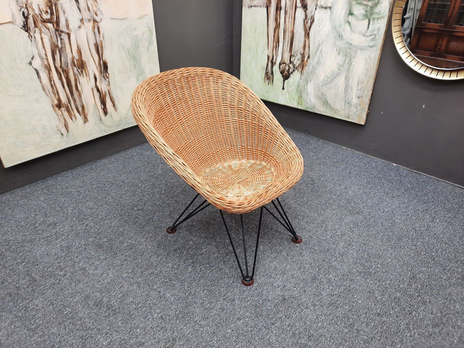 Mid Century Modern Wicker Chair By Teun Velthuizen For Urotan, 1950s photo Furniture