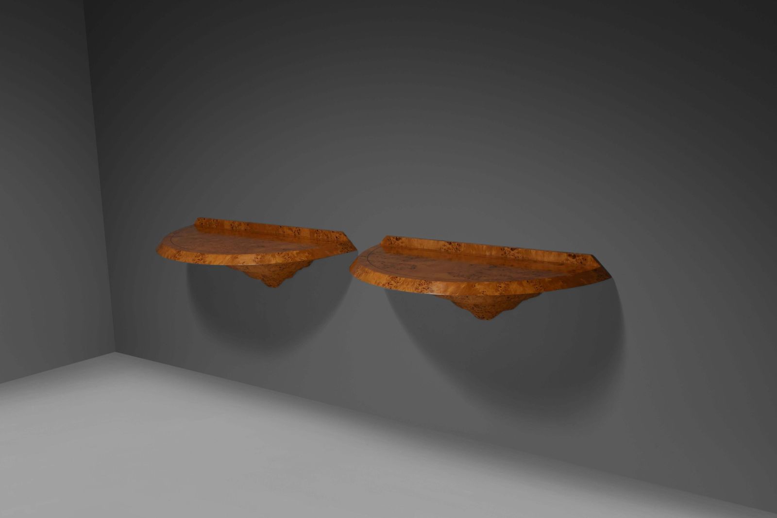 Rare And Elegant Pair Of Art Deco Consoles In Burl Wood. photo buy