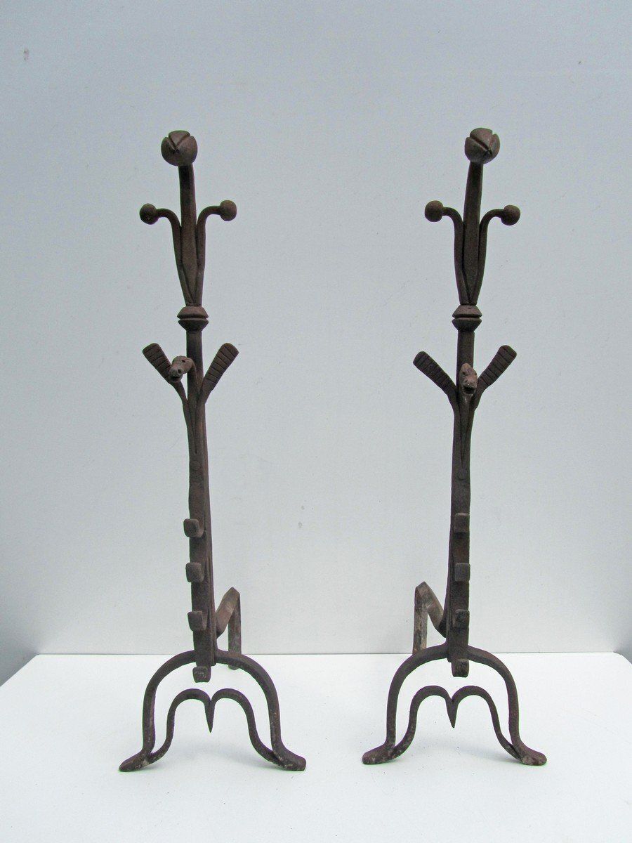 Antique Hand Forged Iron Dragon Gothic Andirons, 1700s, Set Of 2 photo furniture