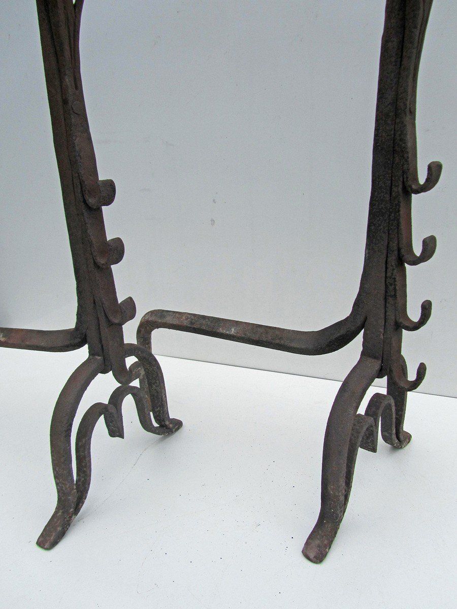 Antique Hand Forged Iron Dragon Gothic Andirons, 1700s, Set Of 2 photo buy