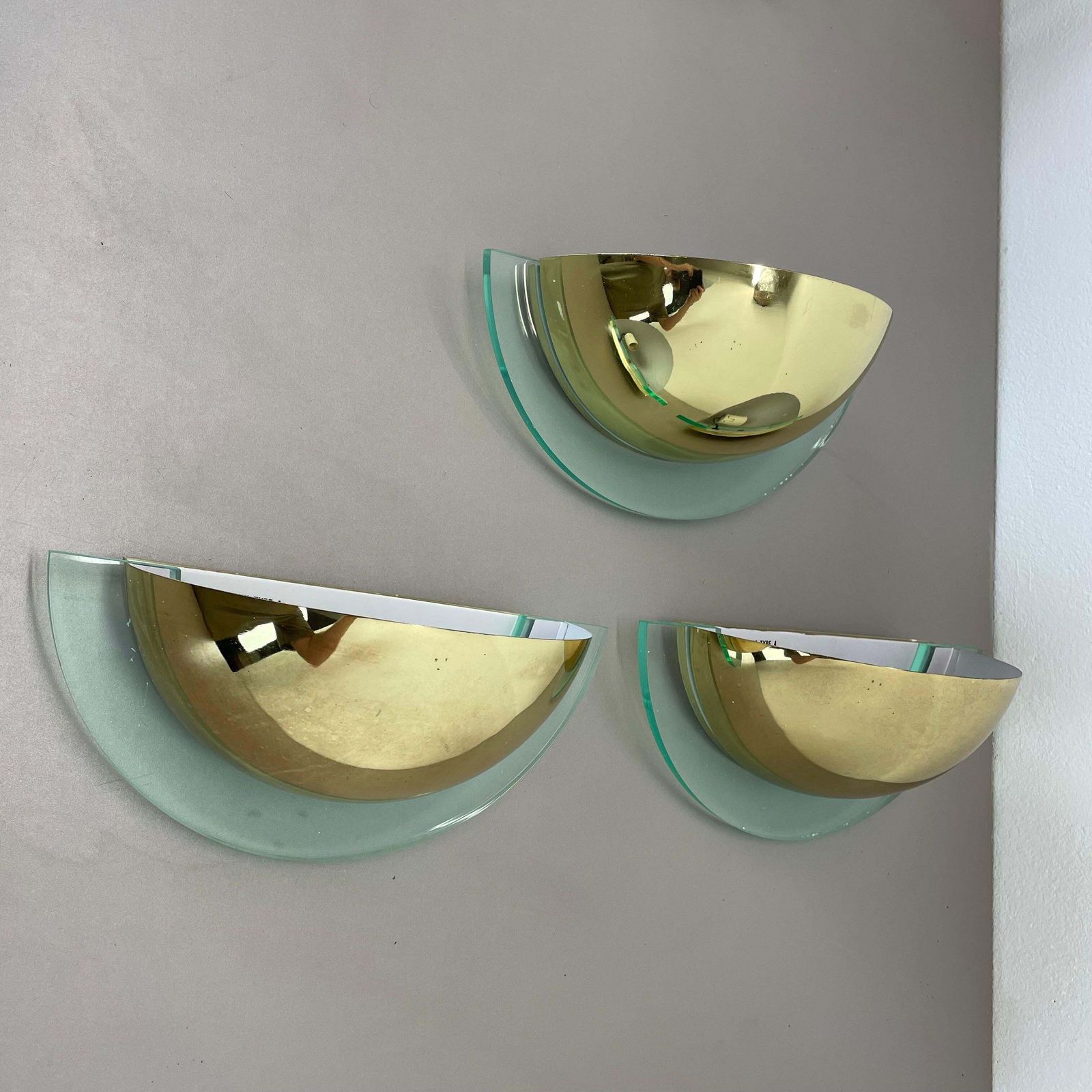 Set Of 3 Metal + Acryl Glass Post Modern Wall Light By Hustadt Leuchten, 1980s photo for sale