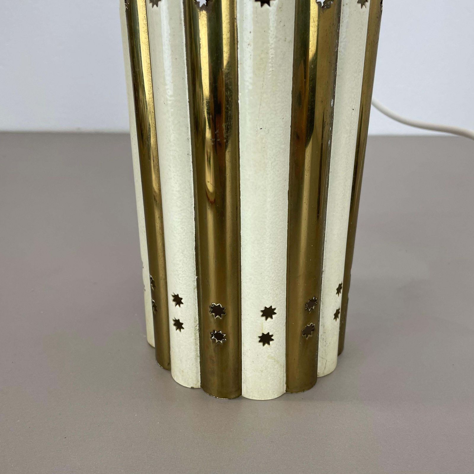 photo vinterior Brass And Metal Tube Hanging Light Vereinigte Werkstätten München, Germany, 1950
