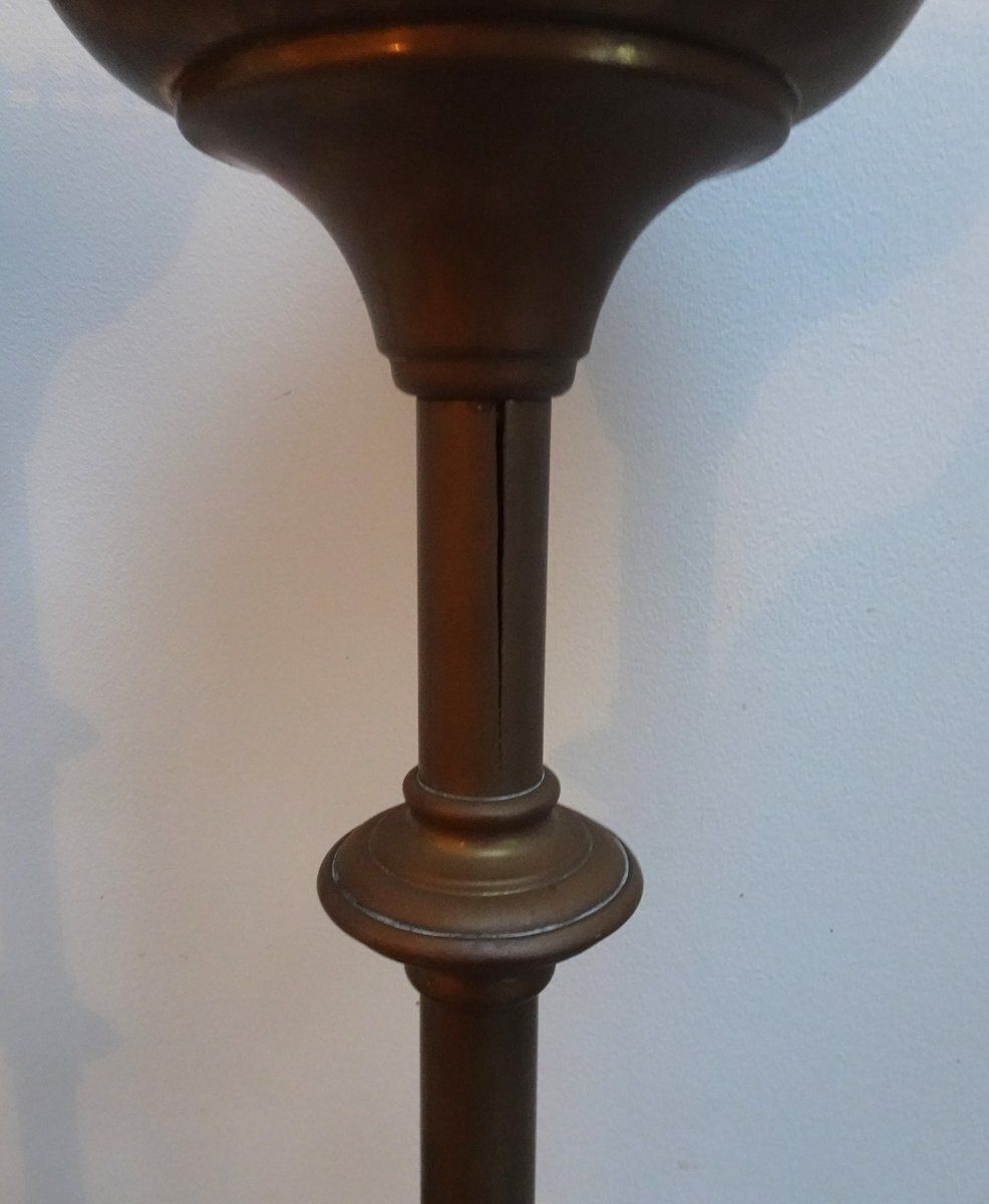 640.0 Antique Brass Gothic Church Altar Candlesticks, 1890s, Set Of 2 photo