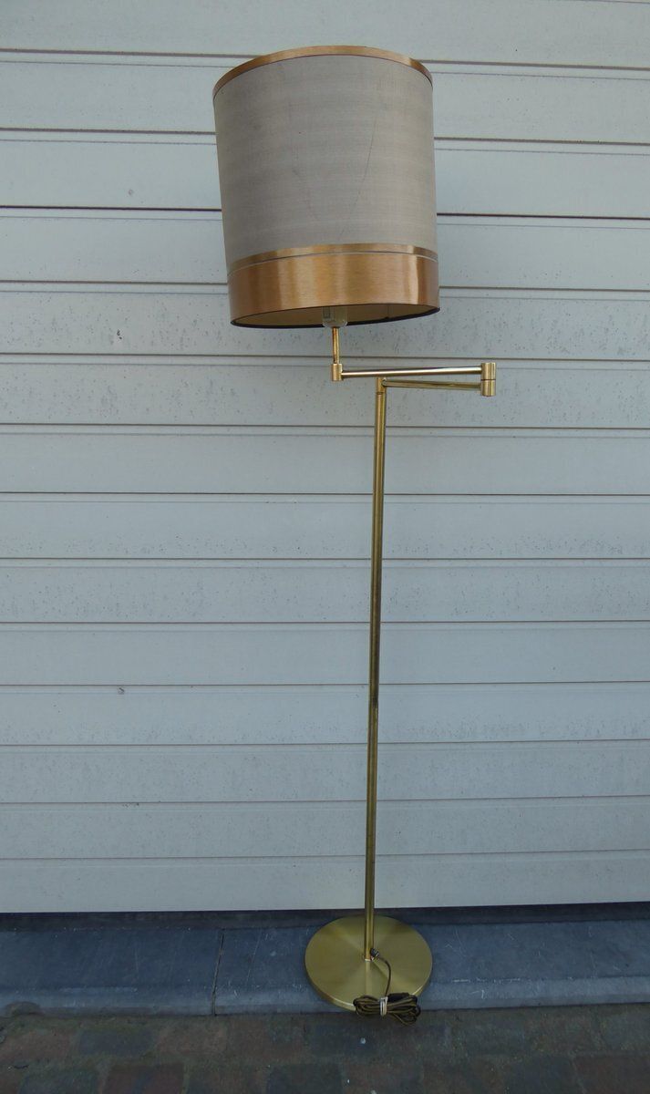 photo vintage Danish Brass Articulated Swivel Floor Lamp From Frandsen, 1960s