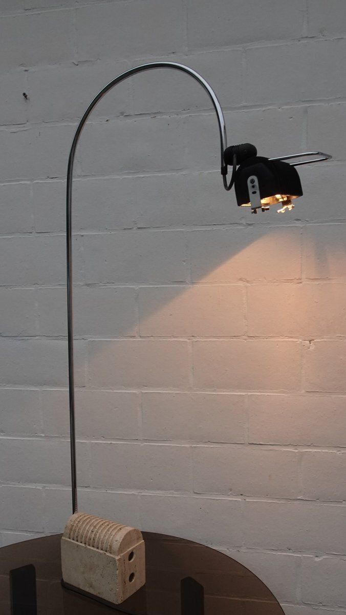 Vintage Arc Lamp In Chrome Plated And Travertine Marble By Targetti Sankey, 1980s photo vinterior