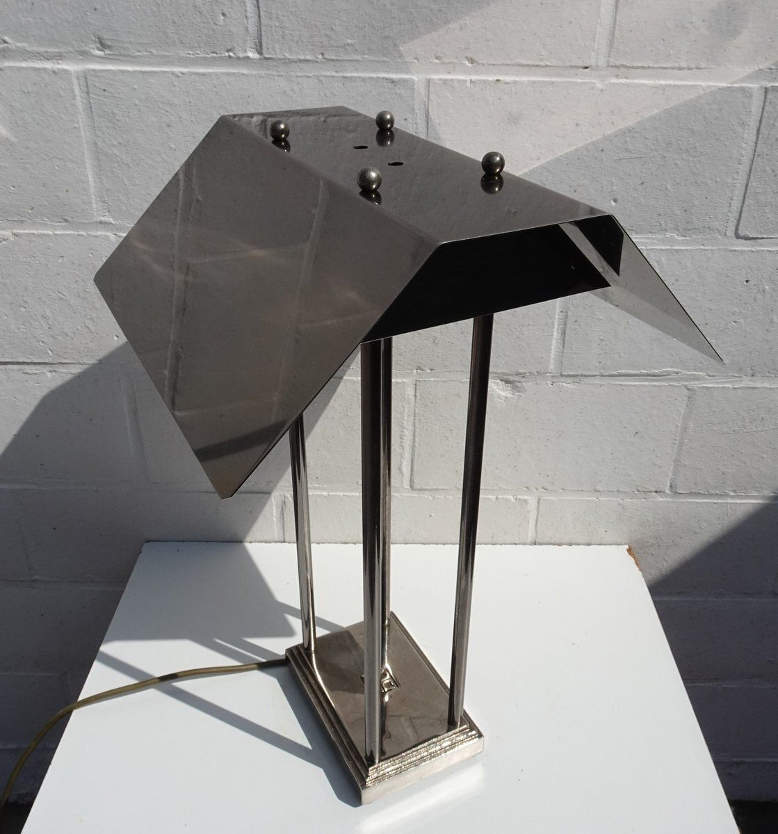 photo for sale Brushed Grey Metal Megawatt Table Lamp By Peter Ghyczy, 1980s