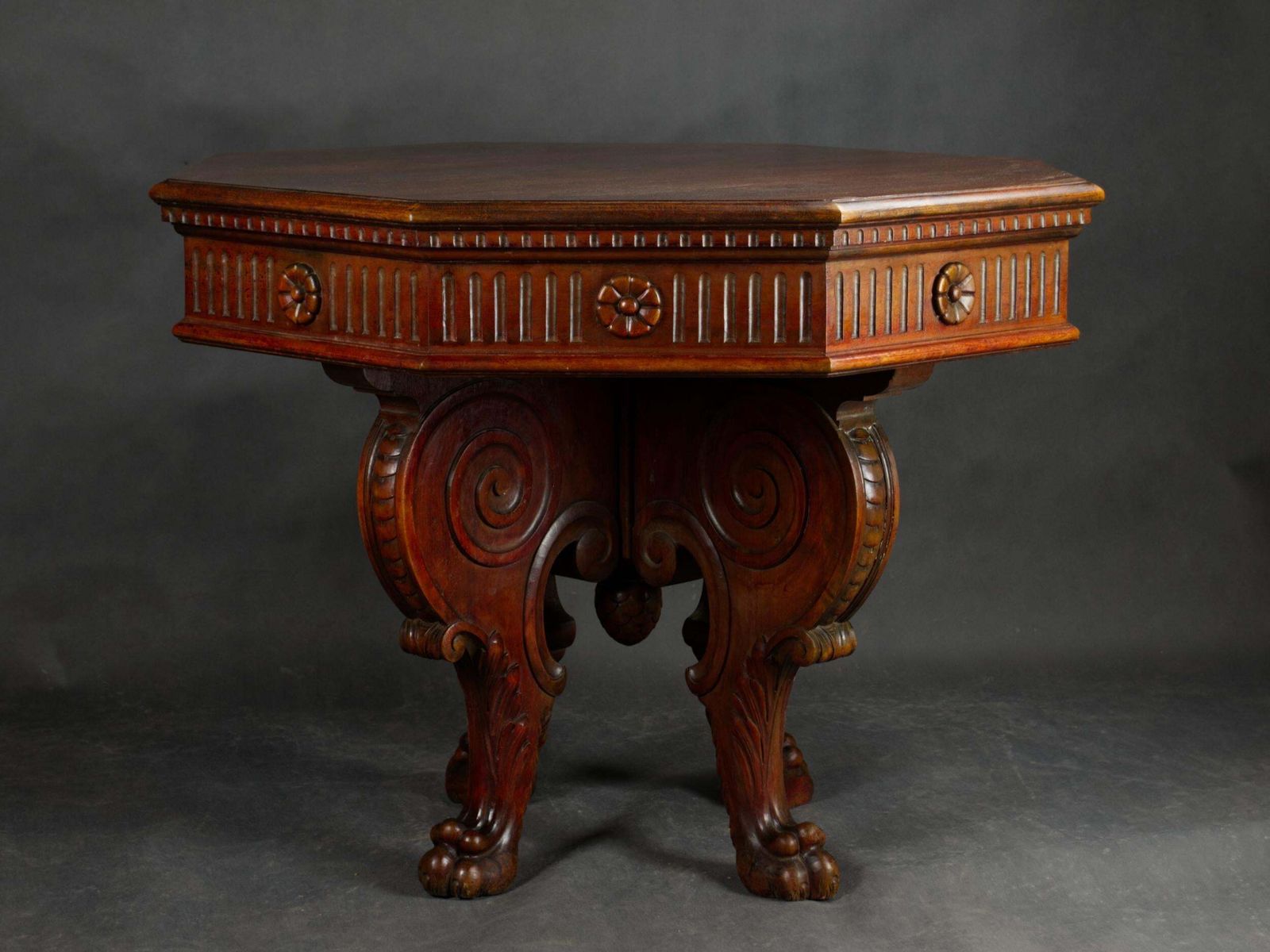 Italian Renaissance Revival Walnut Center Table, 19th Century photo vintage