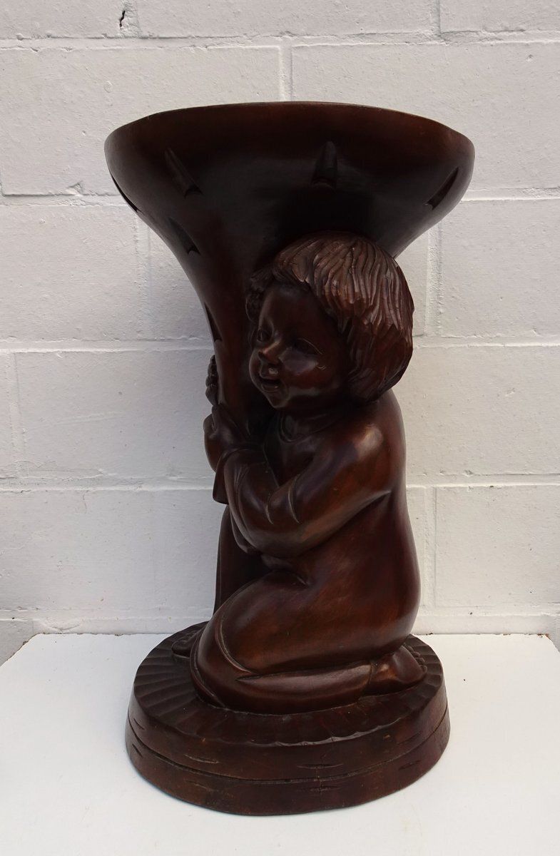 Carved Wooden Plant Stand In Teak, 1970s photo Home Decor