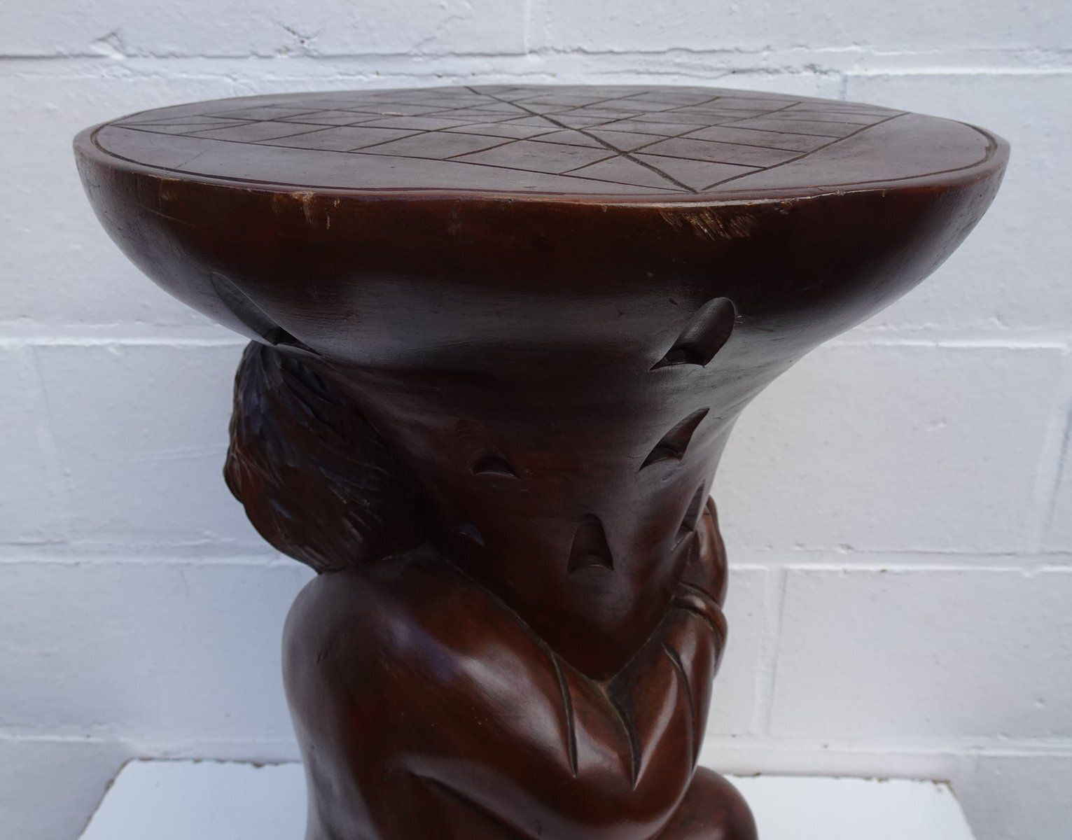 Carved Wooden Plant Stand In Teak, 1970s photo vinterior
