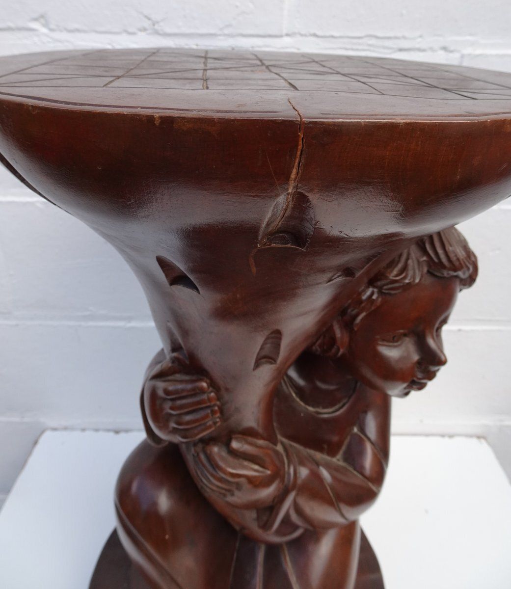 Home Decor Carved Wooden Plant Stand In Teak, 1970s photo