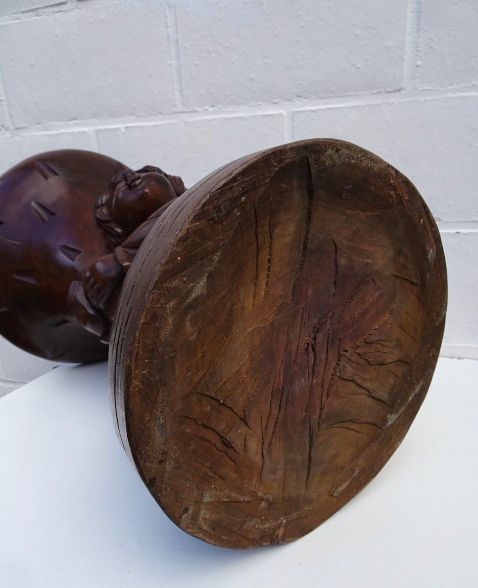 photo vinterior Carved Wooden Plant Stand In Teak, 1970s