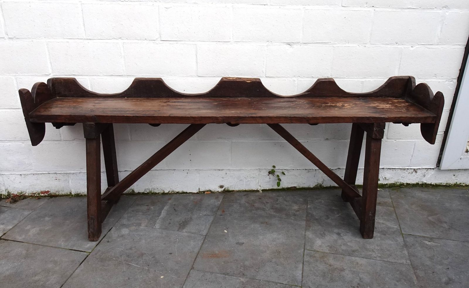 Antique Rustic Oak Bench, 1800s