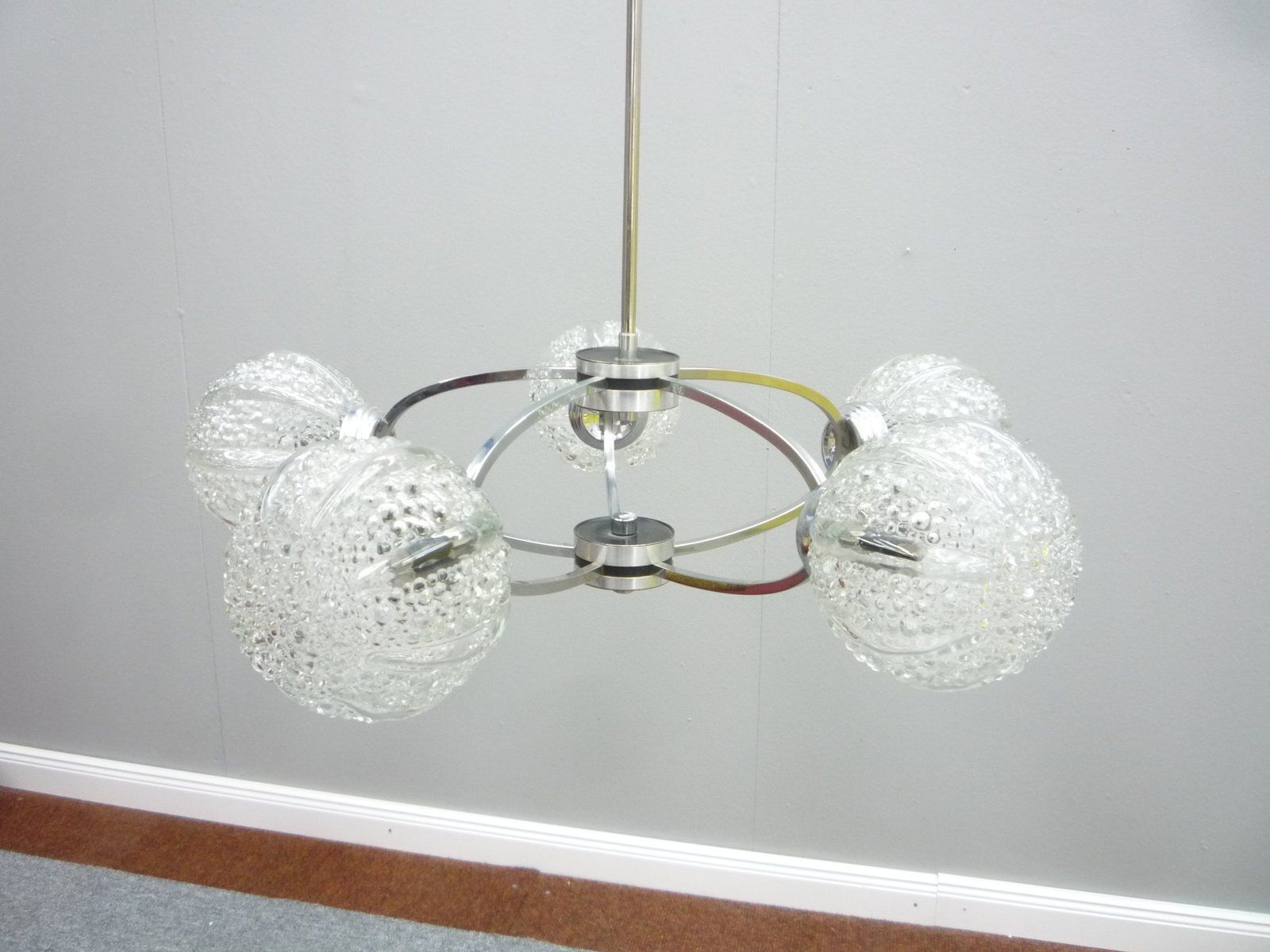 Space Age Germanchrome & Glass Chandelier By Richard Essig, 1960s photo for sale