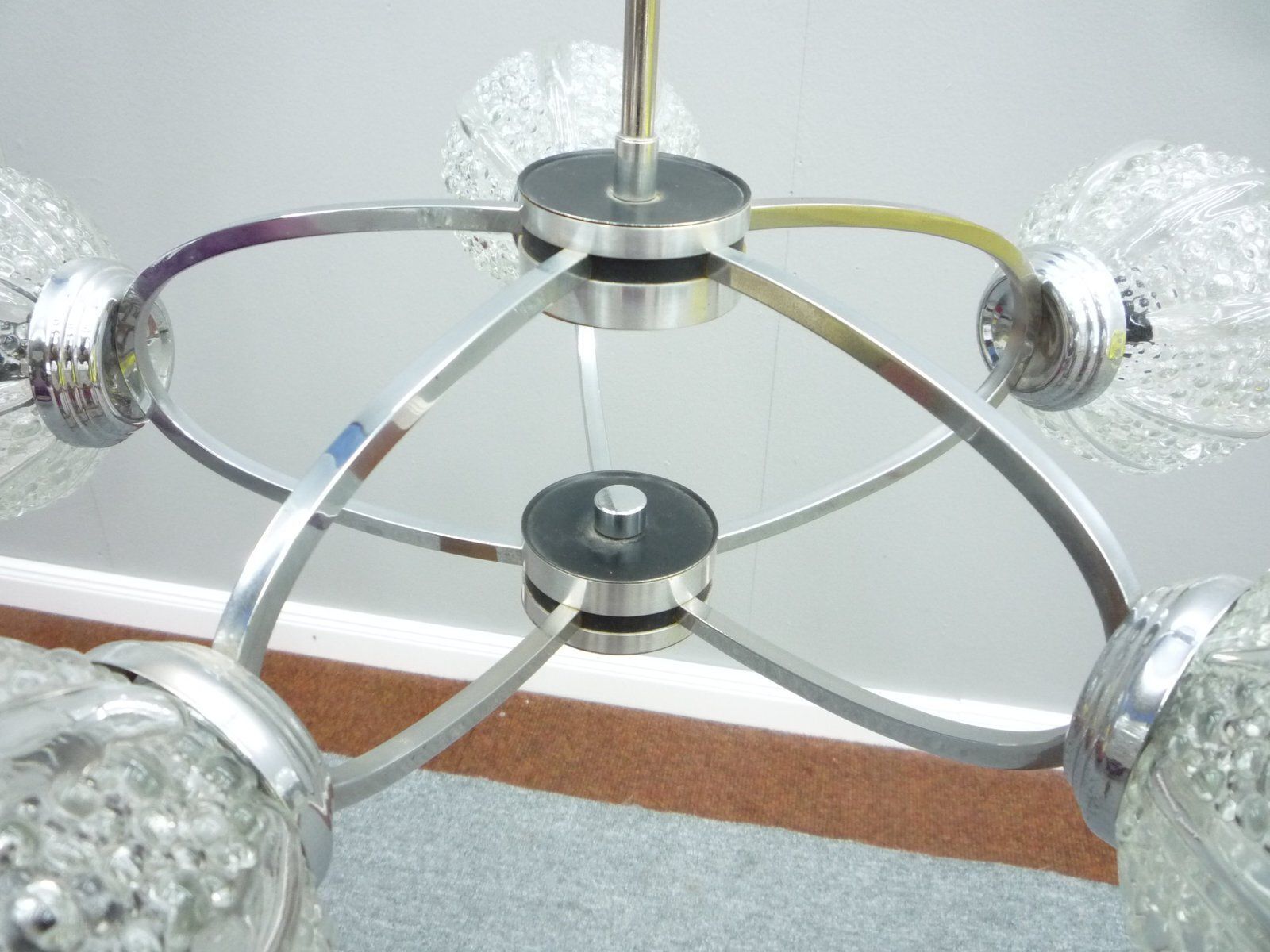 Space Age Germanchrome & Glass Chandelier By Richard Essig, 1960s photo vinterior