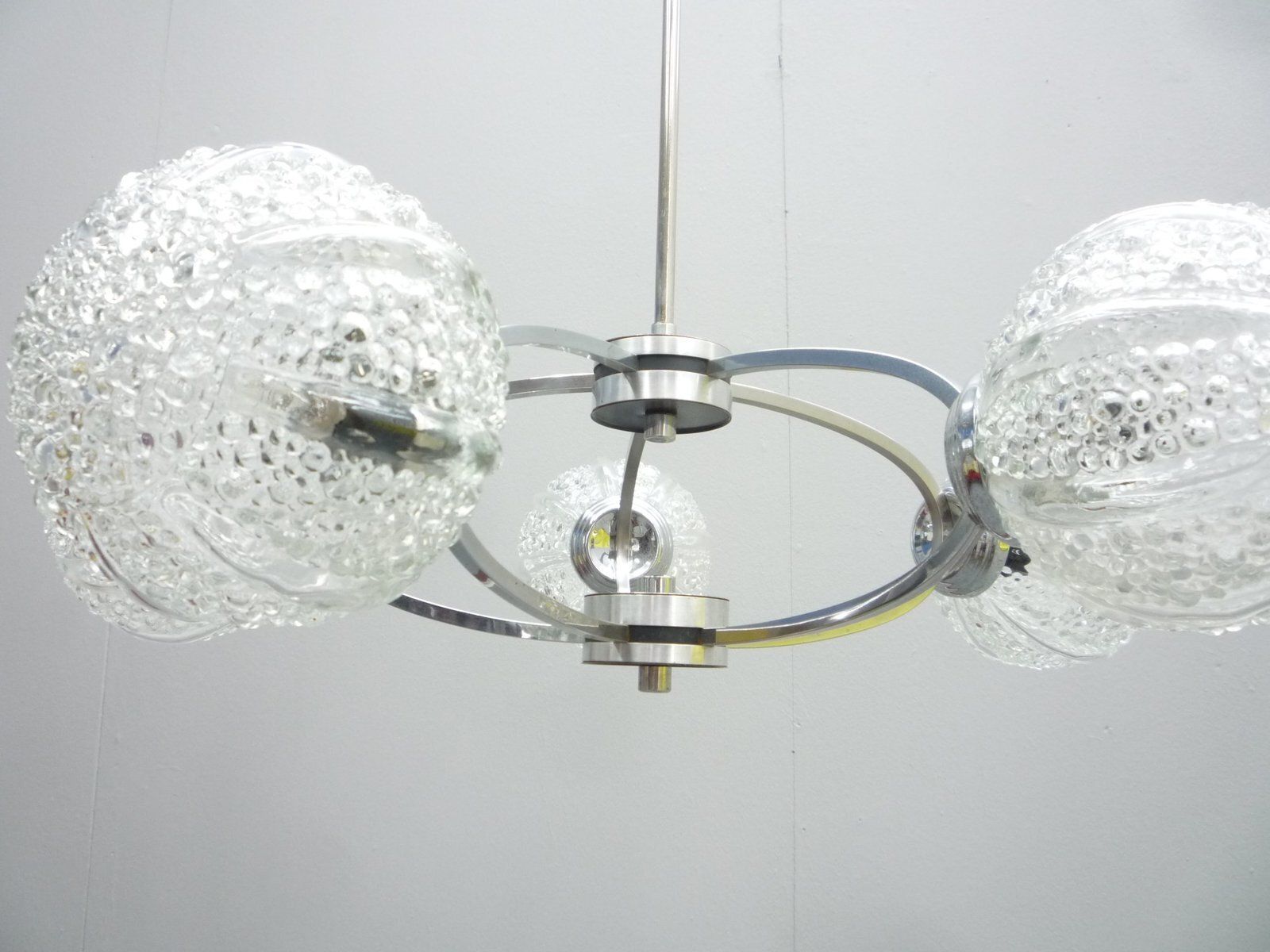 Space Age Germanchrome & Glass Chandelier By Richard Essig, 1960s photo buy