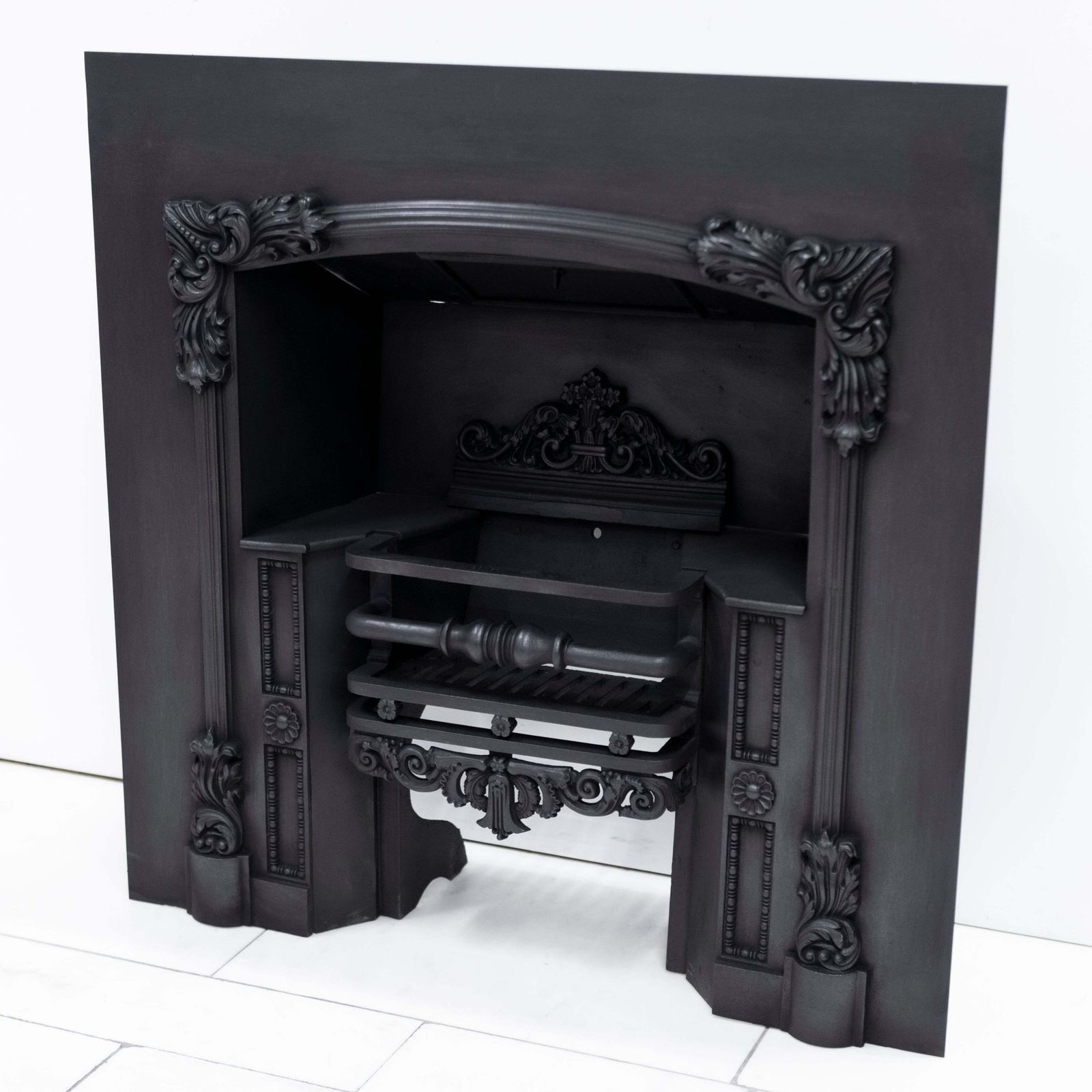 Home Fixtures Antique Ornate Georgian Cast Iron Fireplace Insert | Register Grate photo