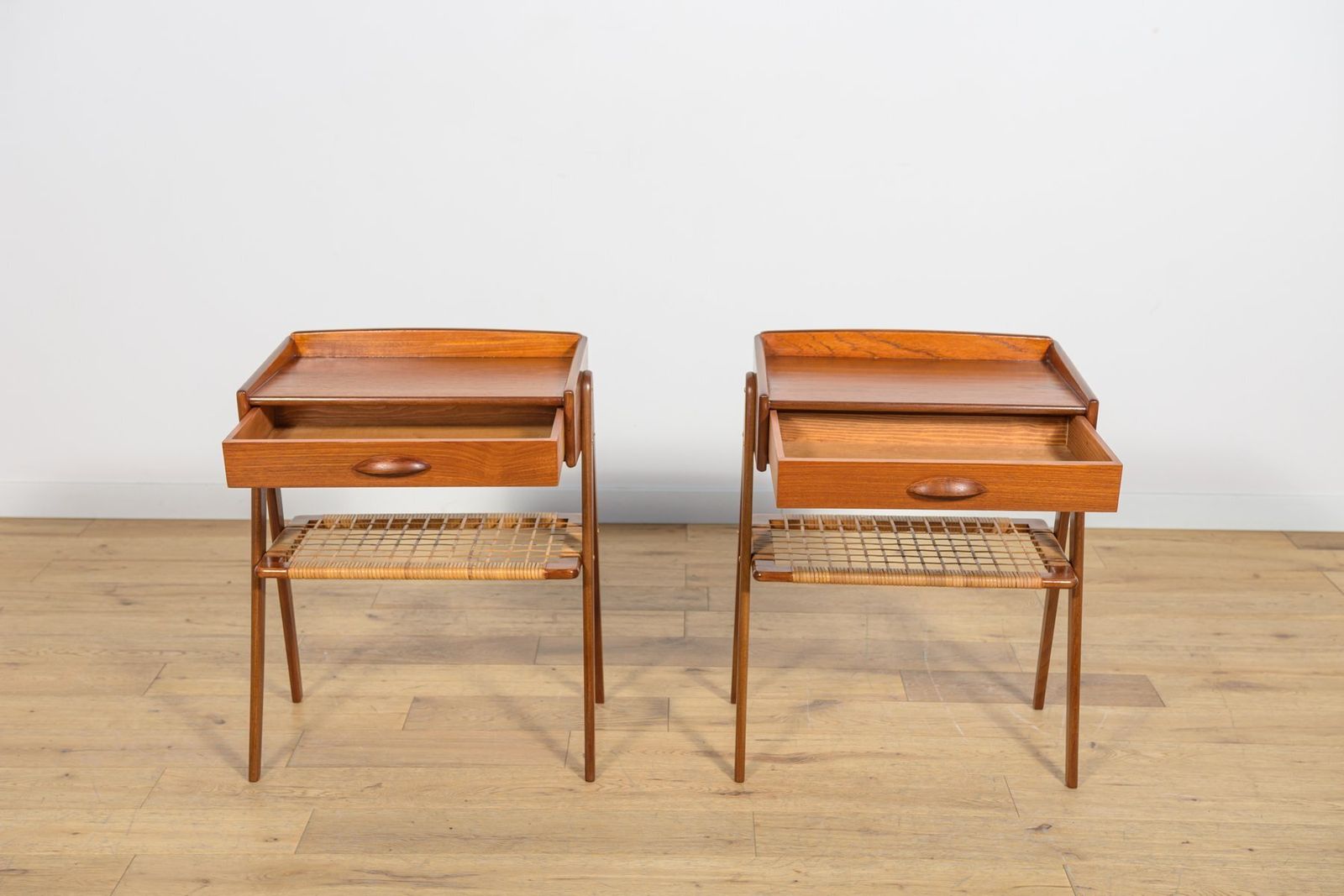 Mid Century Modern Teak And Rattan Nightstands By Søren Rasmussen, 1960s, Set Of 2 photo 3463.0