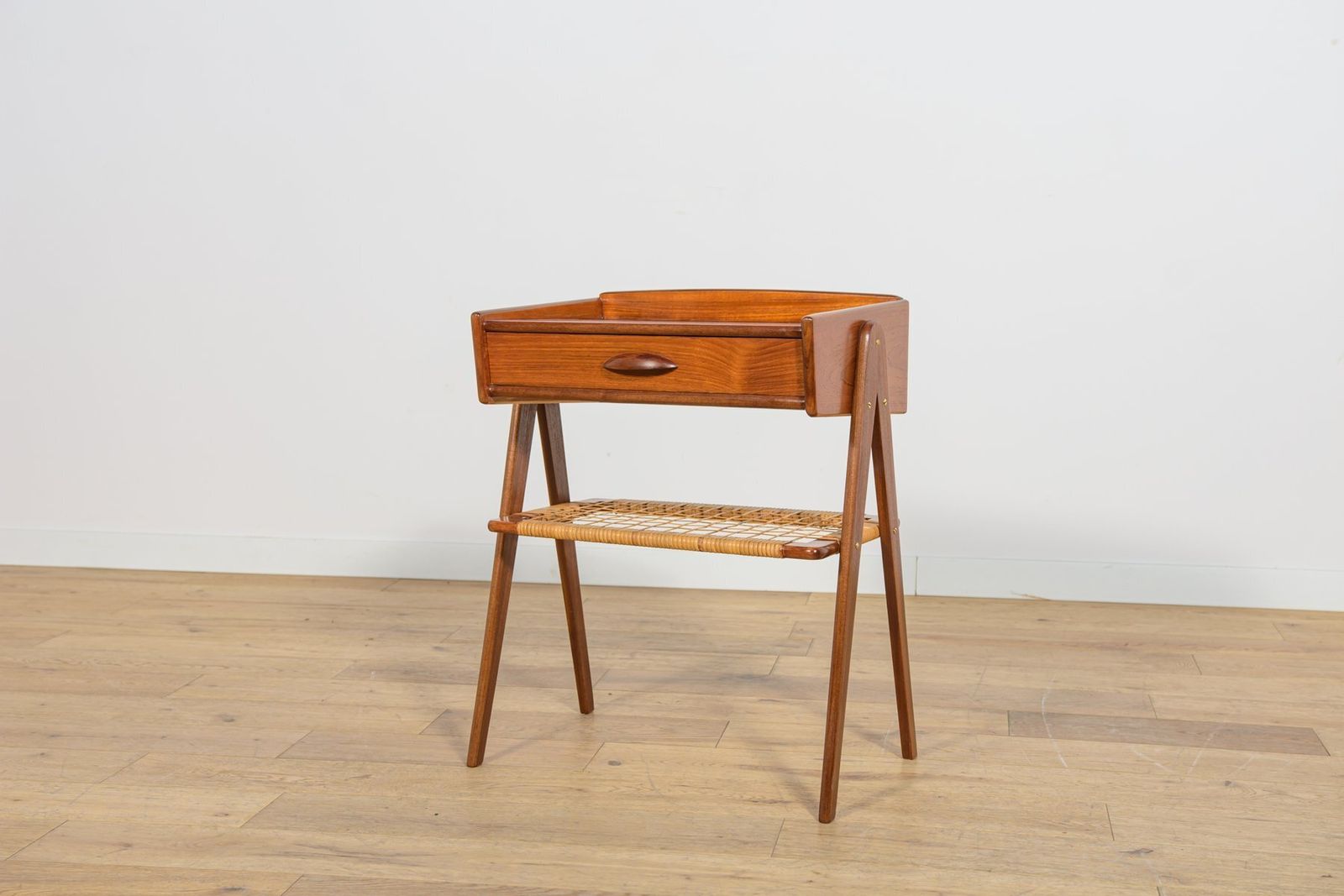Mid Century Modern Teak And Rattan Nightstands By Søren Rasmussen, 1960s, Set Of 2 photo vintage