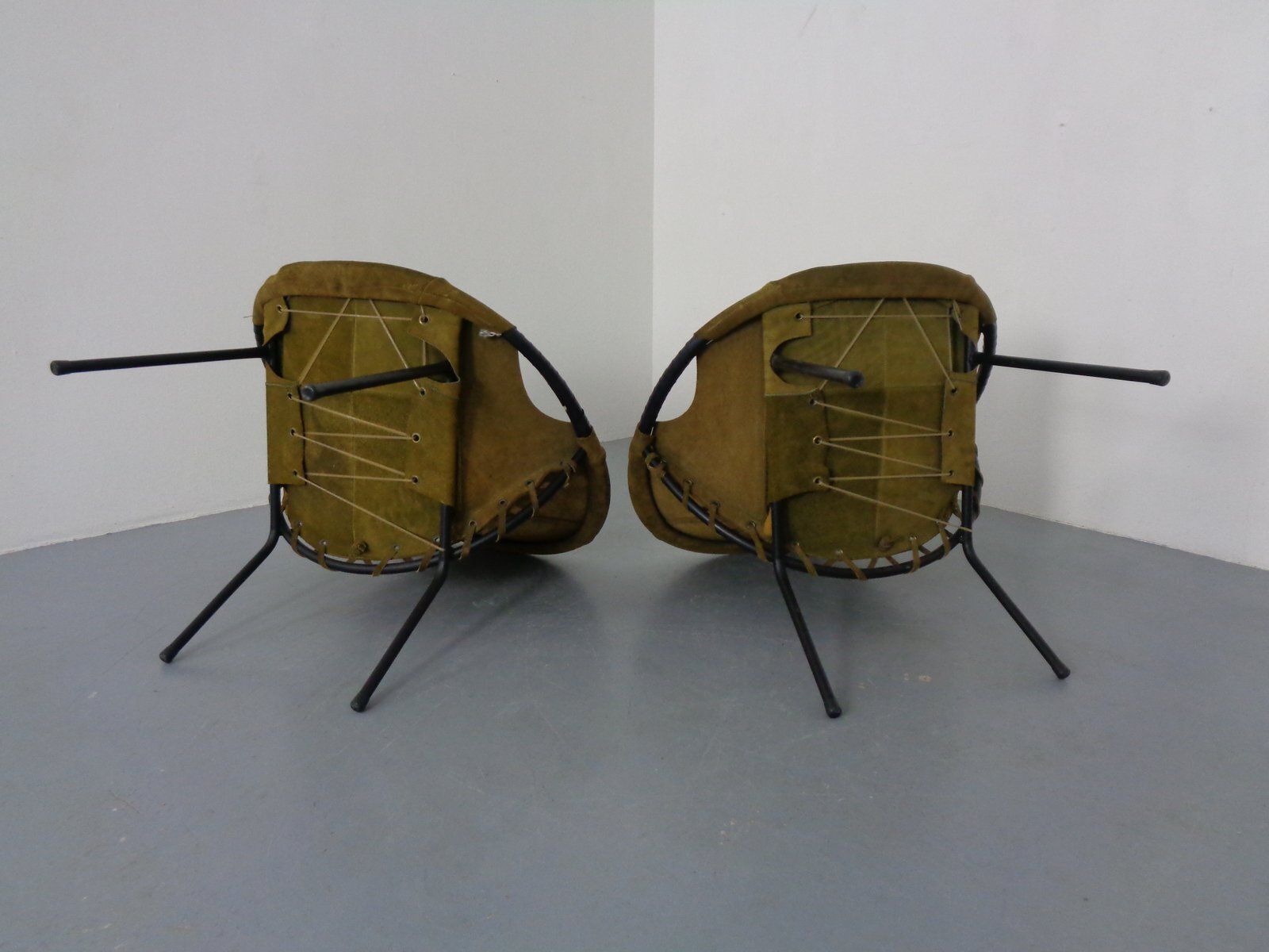 photo for sale Olive Green Suede Balloon Chairs From Lusch, Germany, 1960s, Set Of 2
