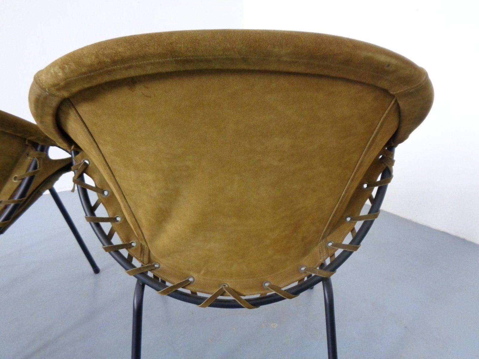 photo vinterior Olive Green Suede Balloon Chairs From Lusch, Germany, 1960s, Set Of 2