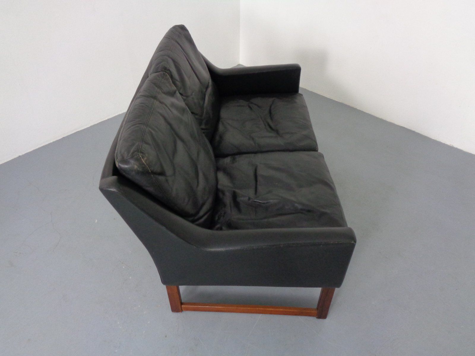 Mid Century Rosewood & Leather 2 Seater Sofa By Rudolf Glatzel For Kill International, 1960s photo for sale
