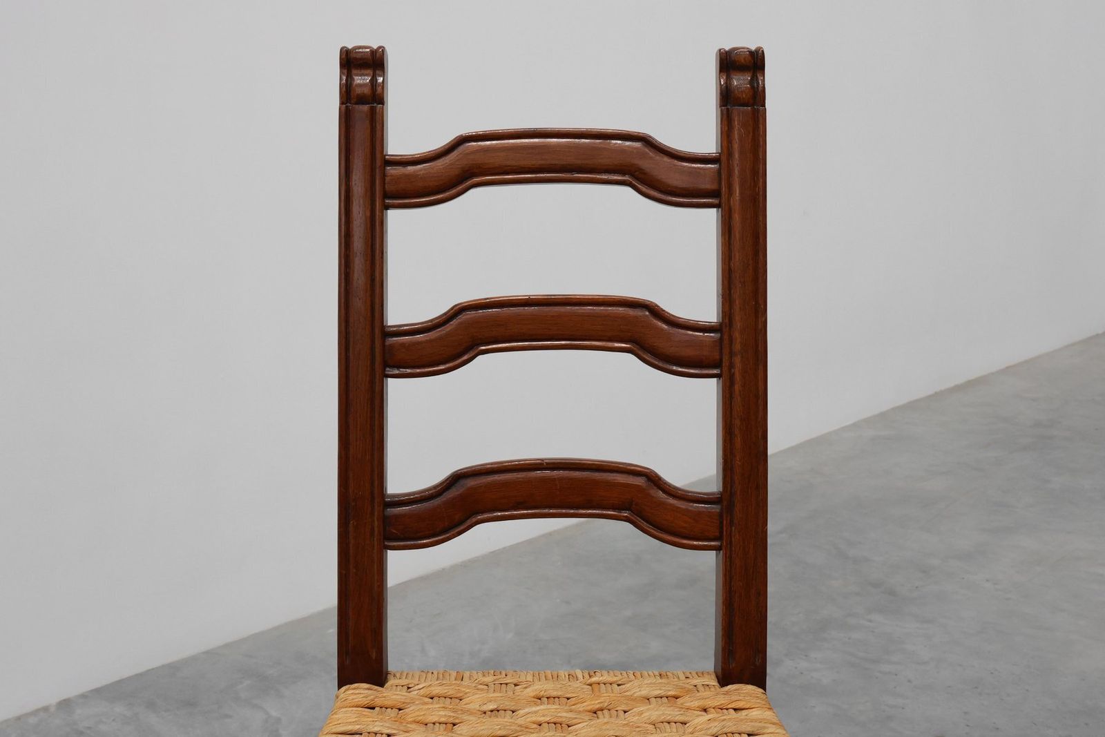 Mid Century Brutalist Chairs In Wood And Wicker, Belgium, 1970s, Set Of 8 photo for sale