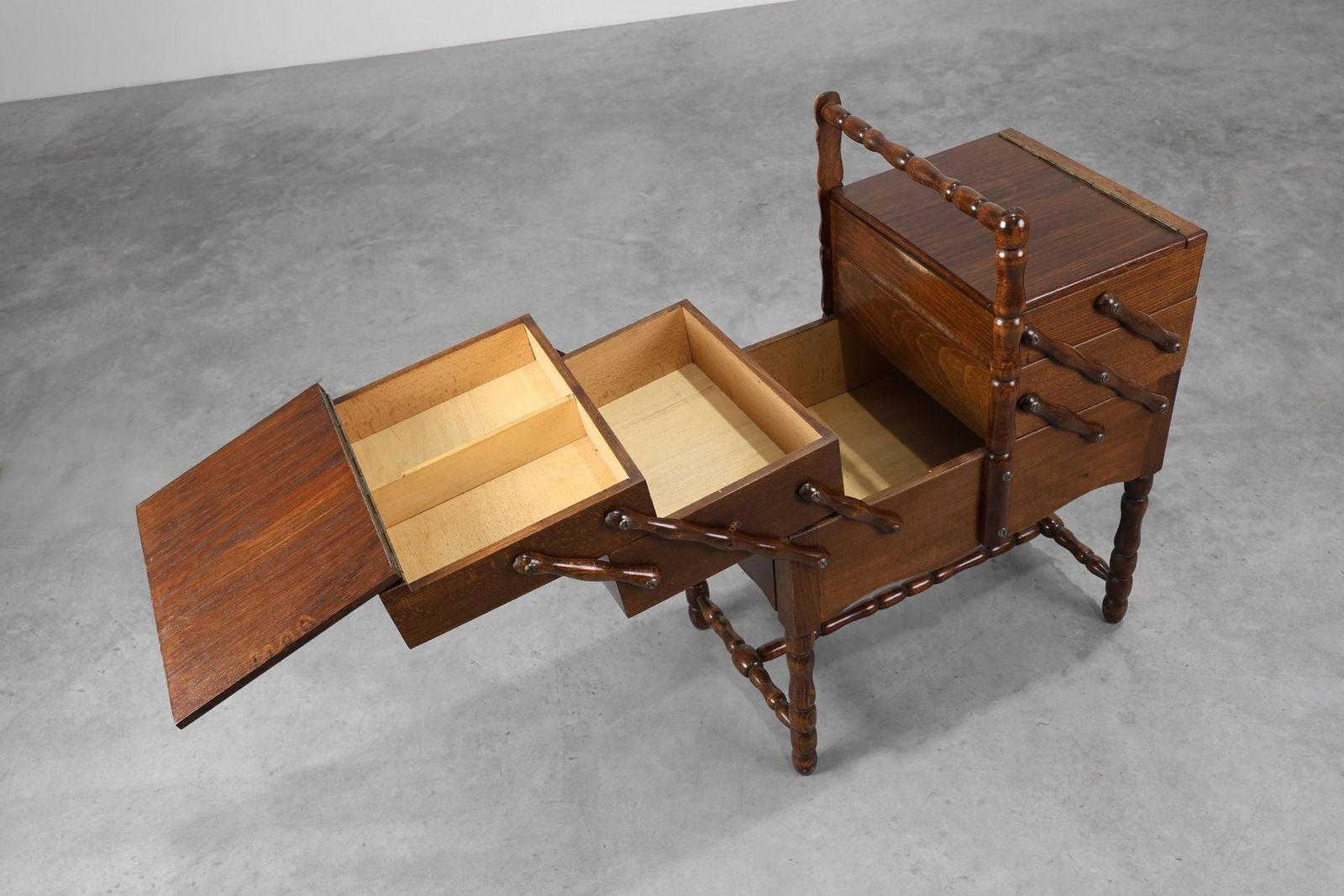 photo furniture French Wooden Sewing Box With Cantilever Design, 1920s