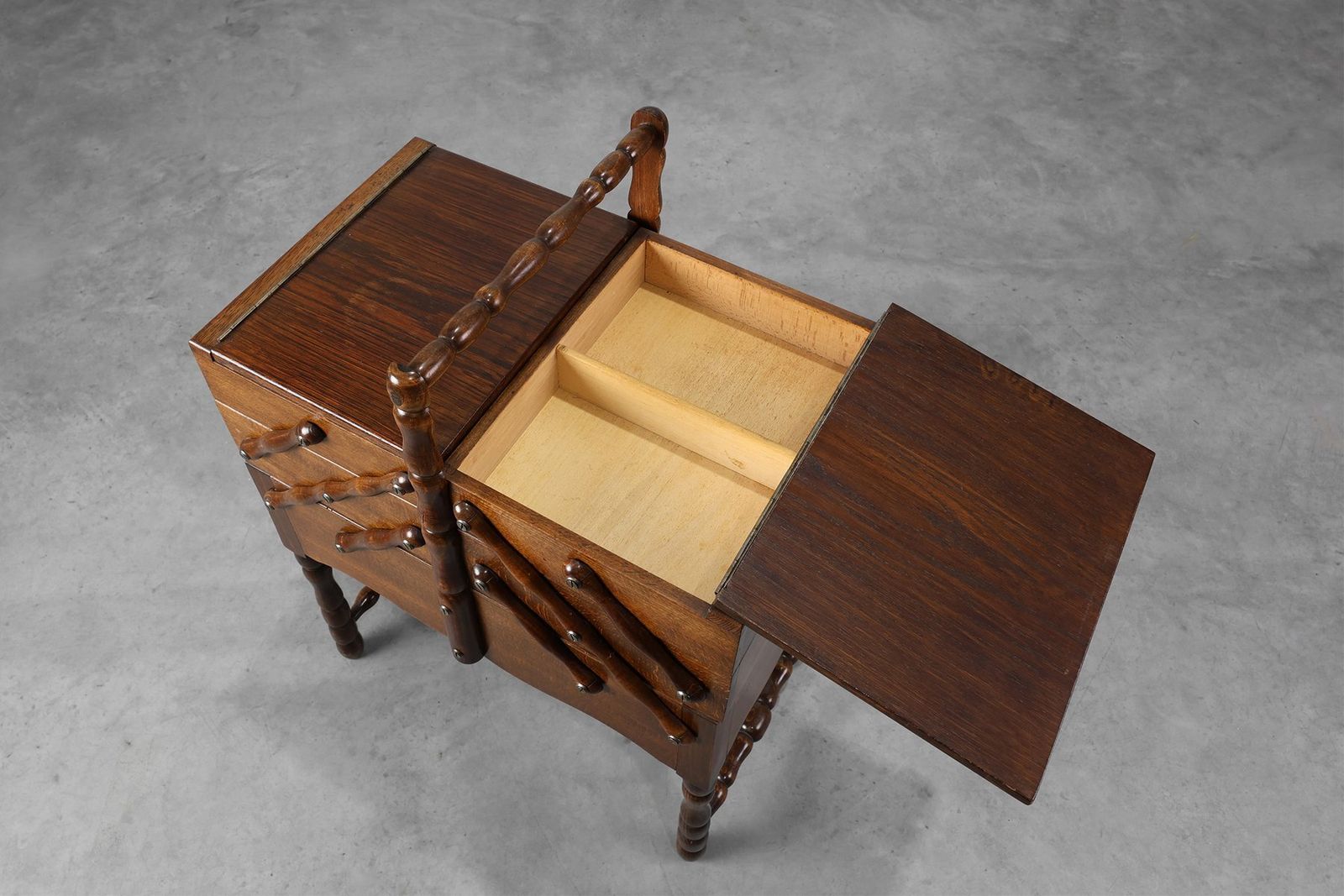 photo for sale French Wooden Sewing Box With Cantilever Design, 1920s
