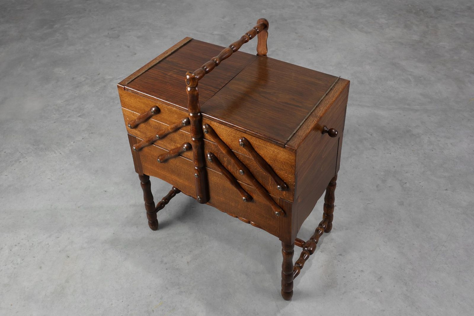 Home Decor French Wooden Sewing Box With Cantilever Design, 1920s photo