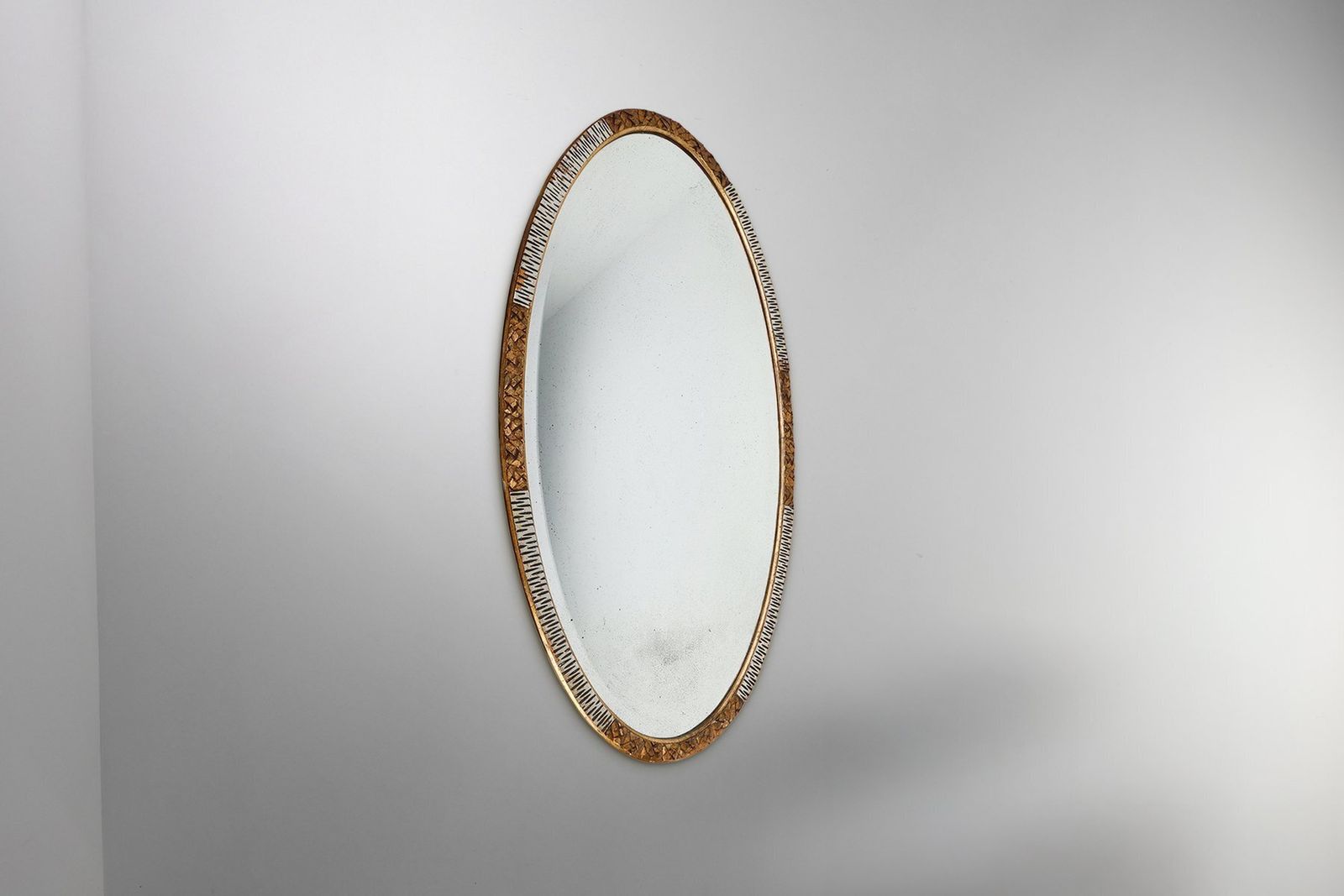 Large Art Deco French Gilded And Silvered Oval Mirror, 1910s photo vinterior