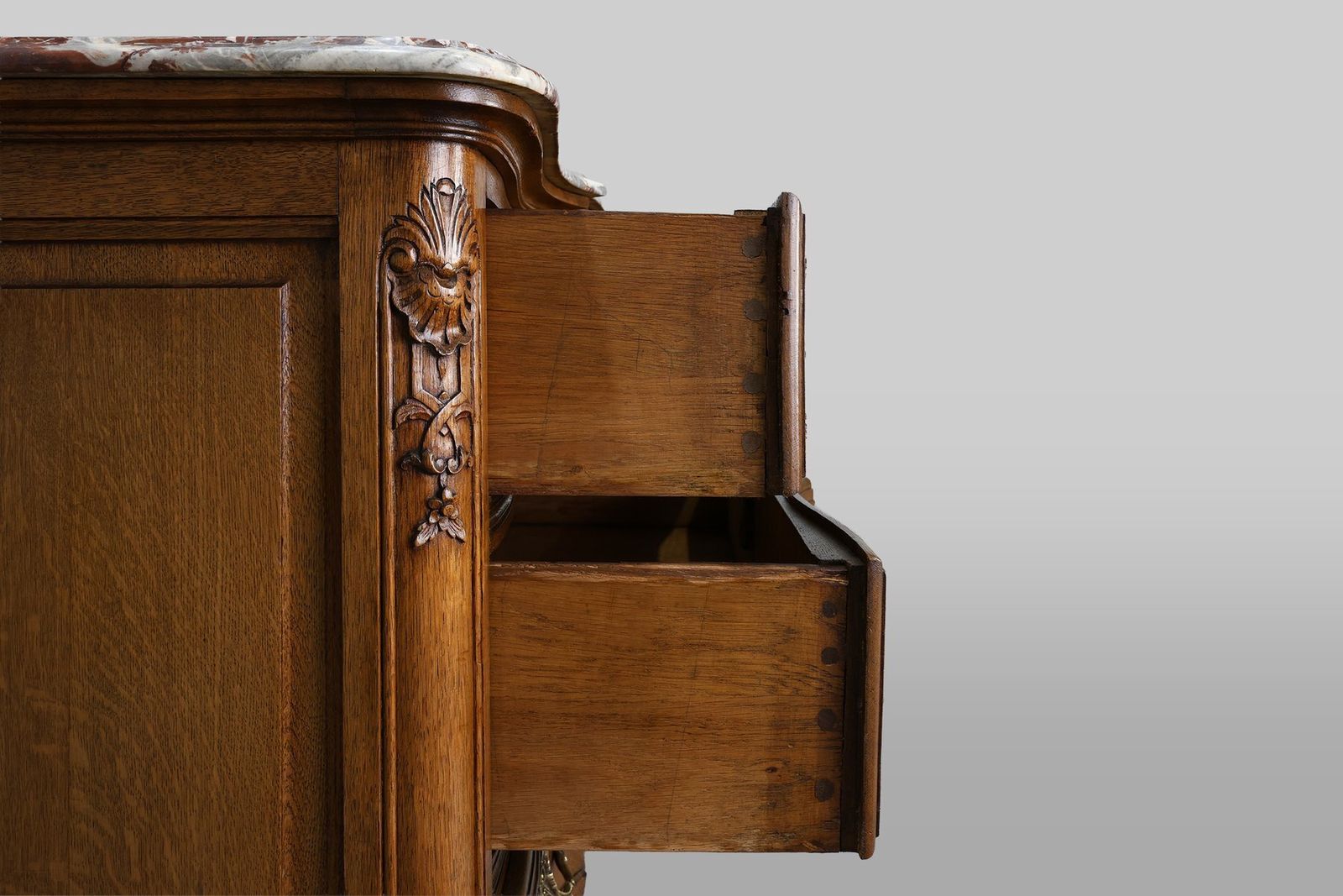 photo furniture 18th Century Louis XV Oak And Marble Chest Of Drawers, France