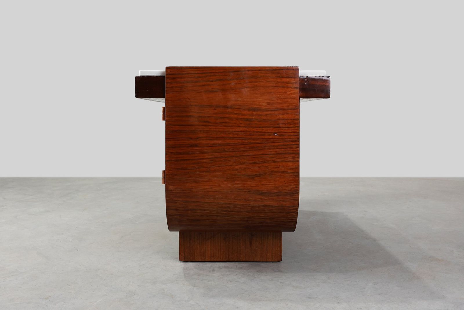 Vintage Art Deco Belgian Cabinet In Burl Veneer With Marble And Glass, 1930 photo vintage