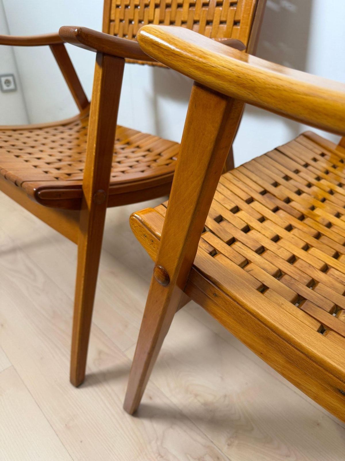 3712.0 Pair Of ‘Gelenka’ Armchairs, Solid Beech Wood, Germany Circa 1950 photo