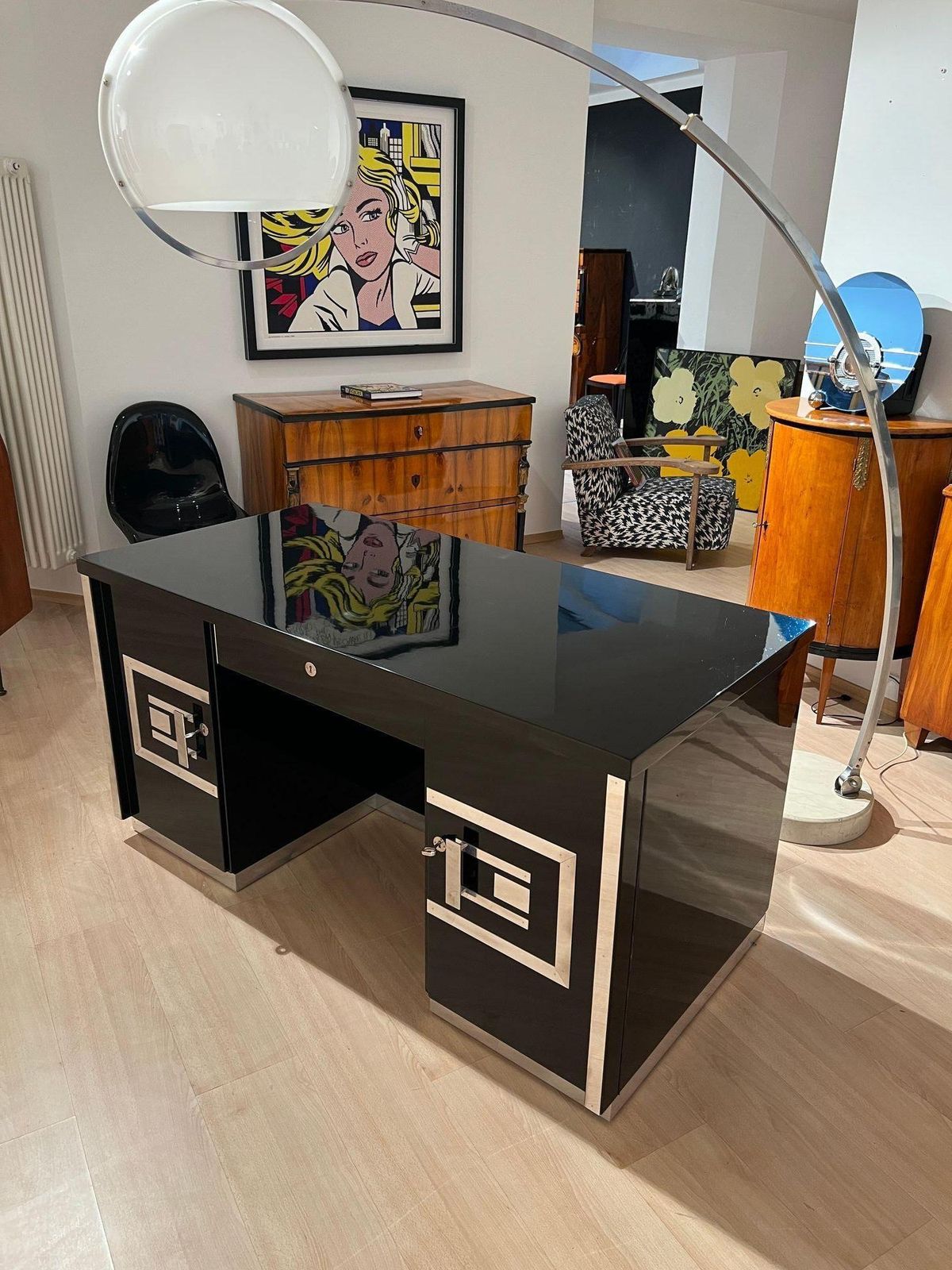 Art Deco Desk, Black Lacquer, Walnut, Metal, France, Circa 1930/40 photo Furniture
